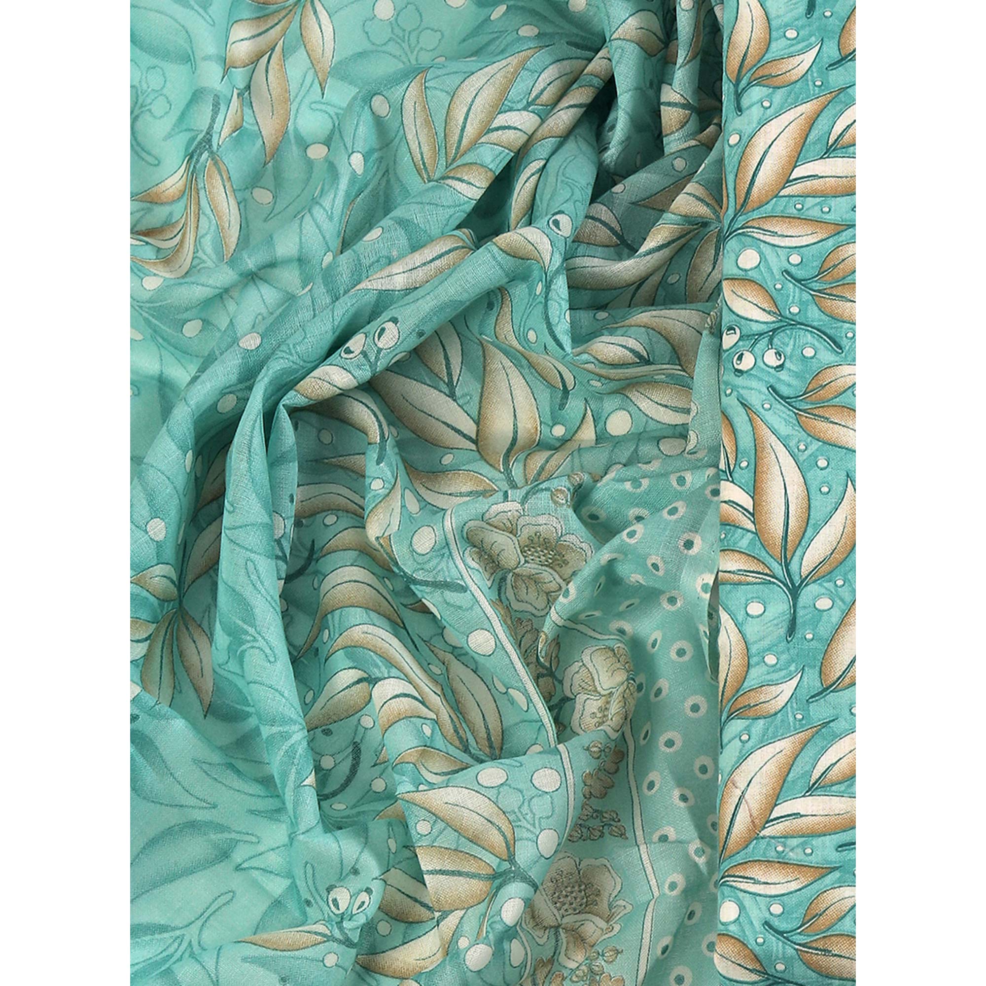Pure Cotton Dress Material in Soothing Sea Green with Artistic Floral Prints