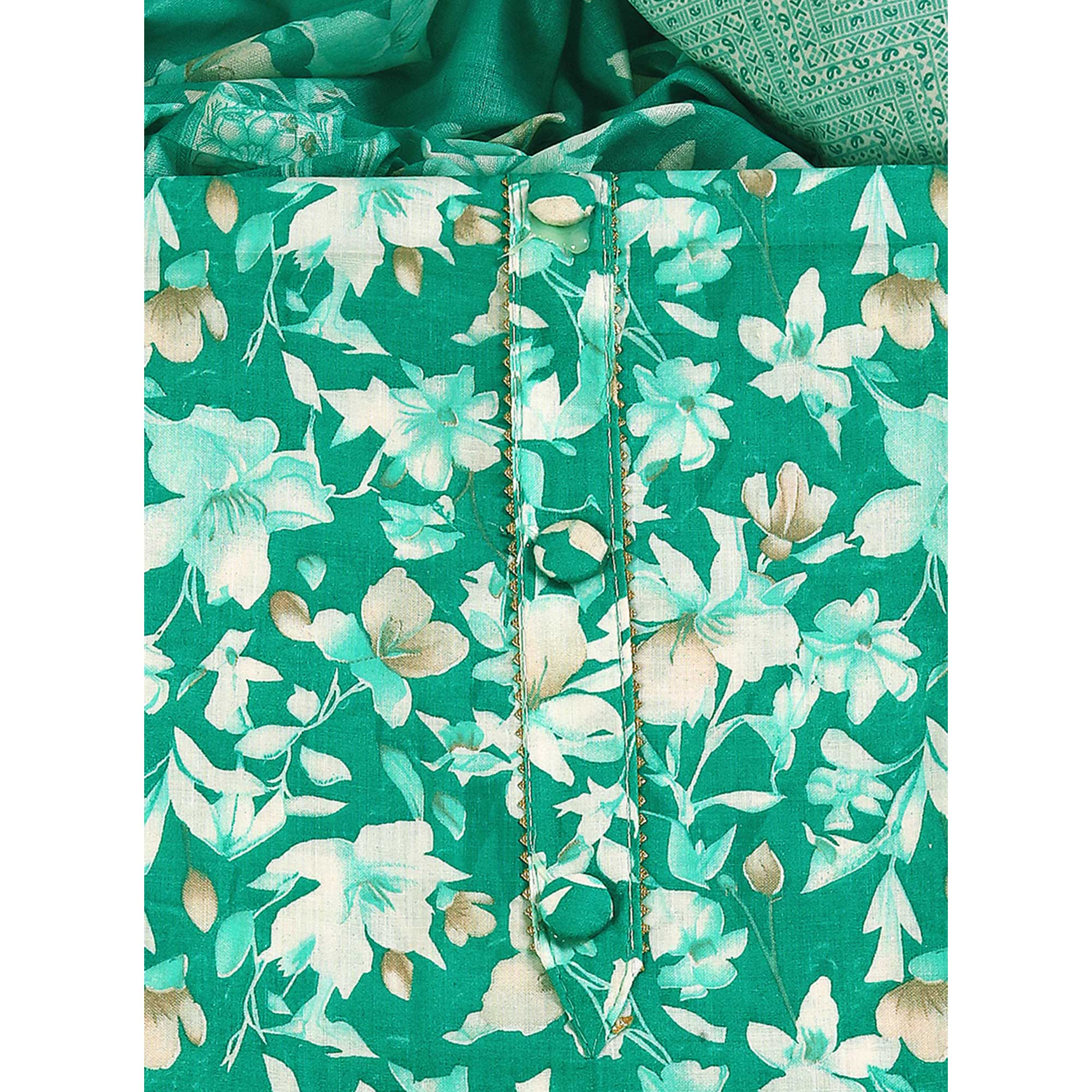 Green Floral Motif Printed Dress Material for Effortless Elegance