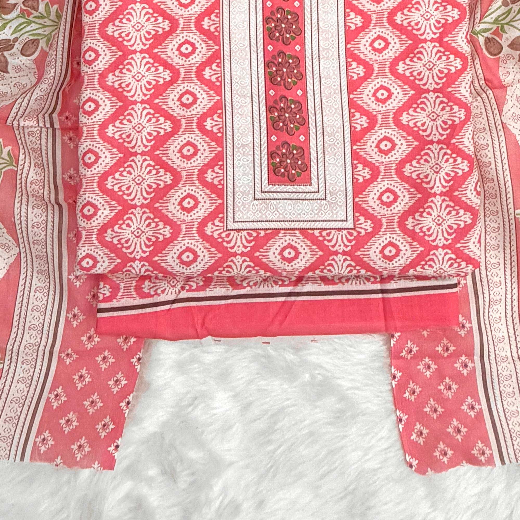 Charming Gajari Red Pure Cotton Dress Material With Delicate Floral Print