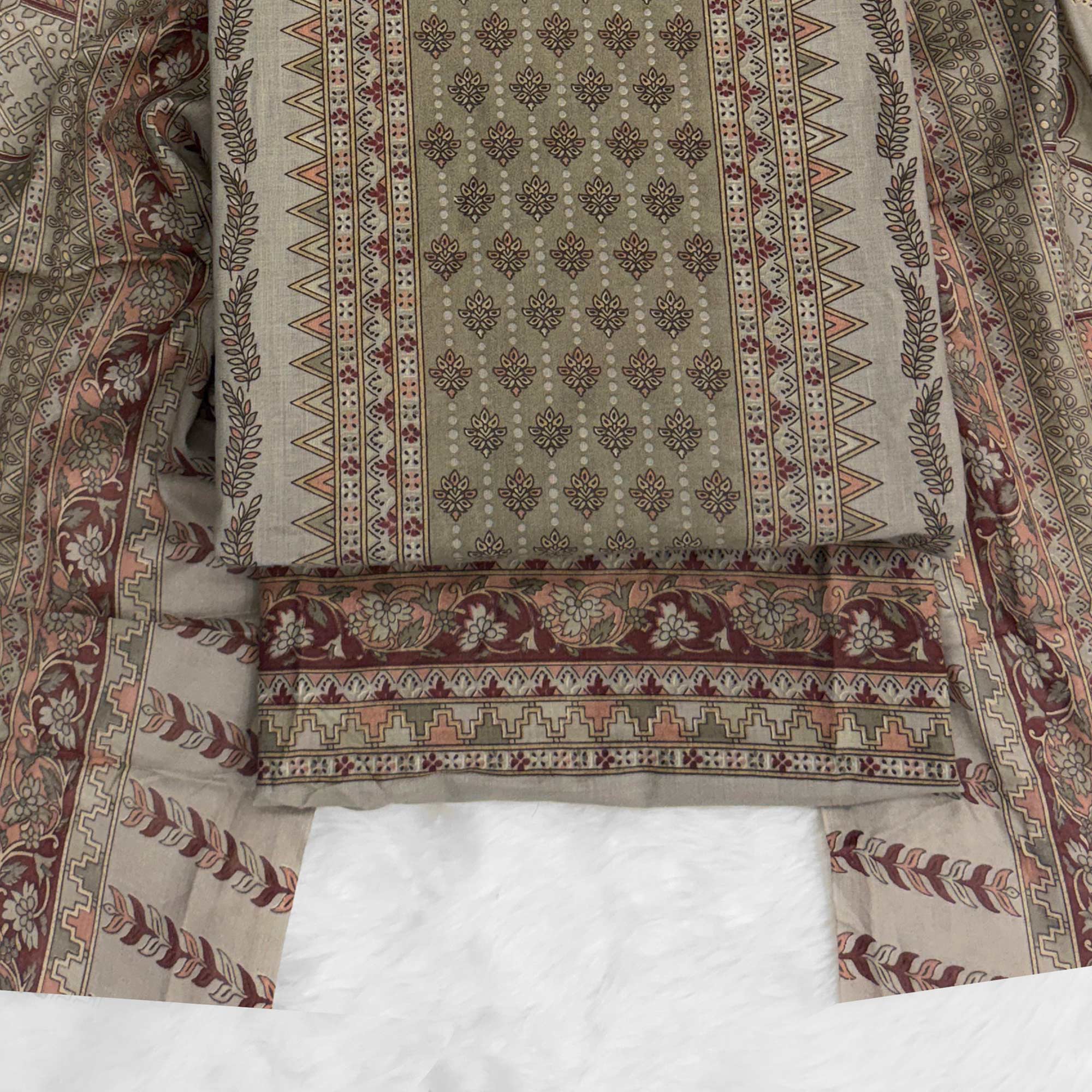 Vibrant Grey Pure Cotton Dress Material Featuring Artistic Floral Print