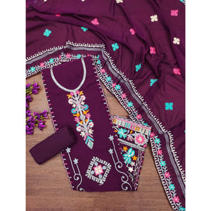 Wine Floral Sequins Embroidered Georgette Dress Material