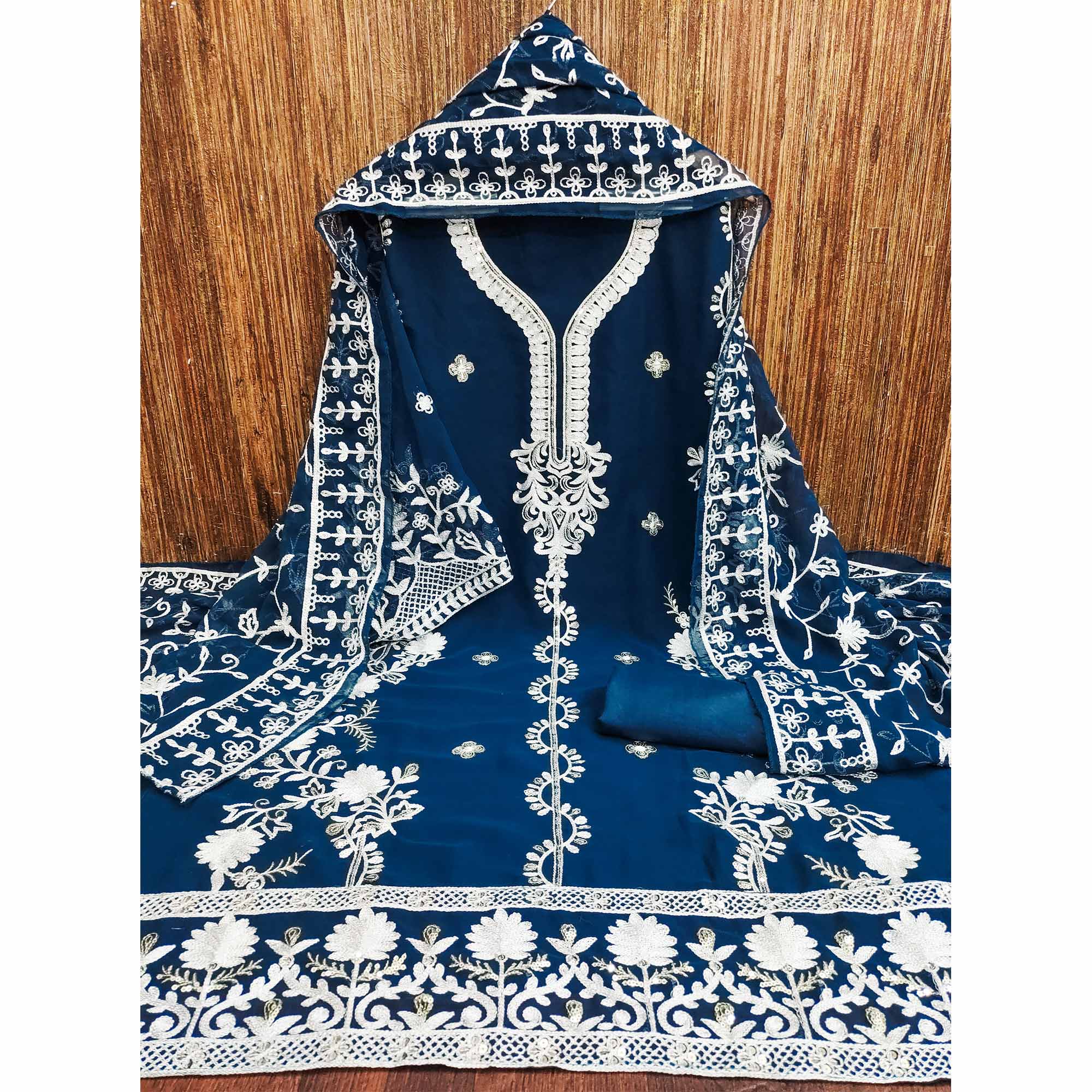 Morpich Floral Sequins Embroidered Georgette Dress Material