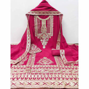 Rani Pink Floral Sequins Embroidered Georgette Dress Material