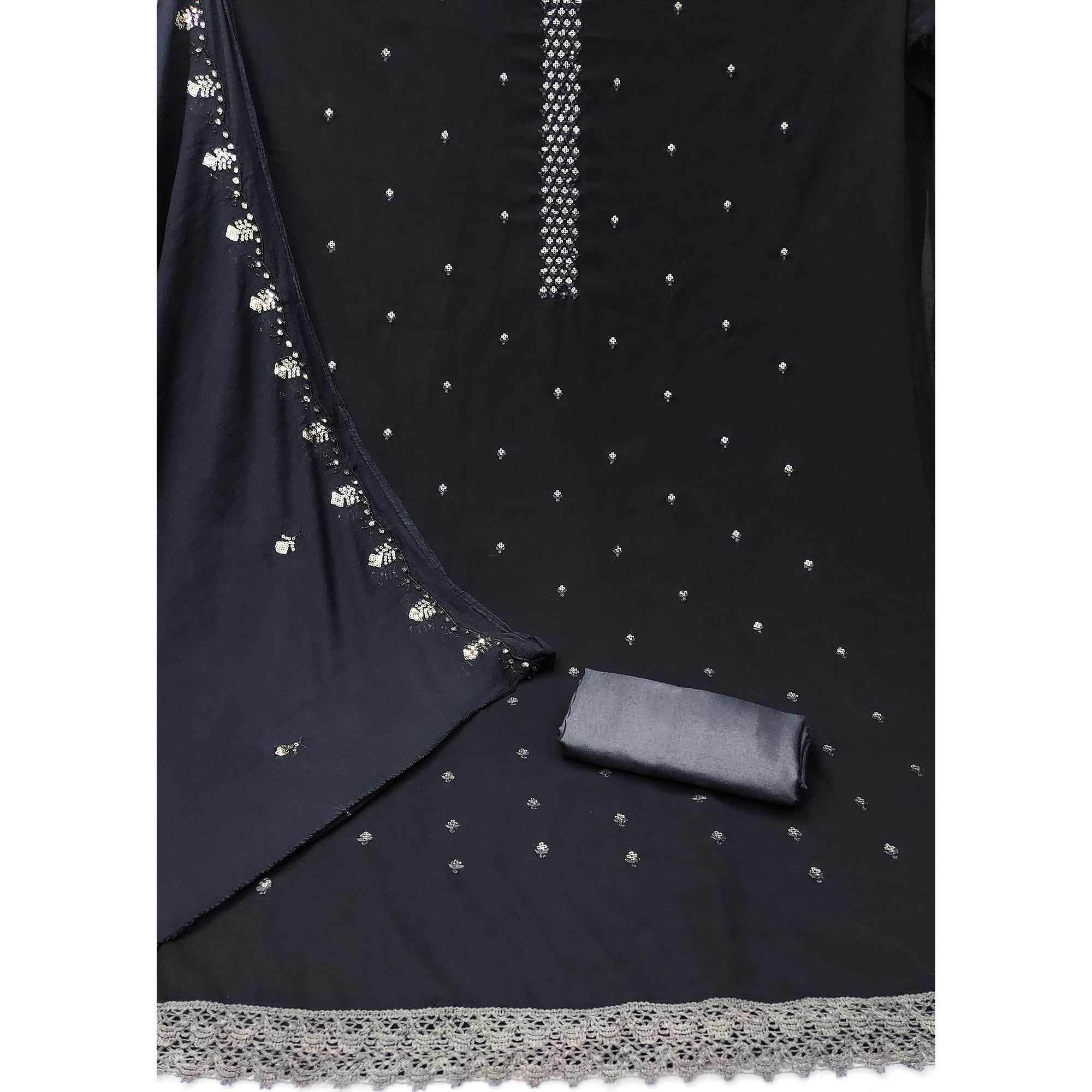 Black Floral Sequins Embroidered Georgette Dress Material