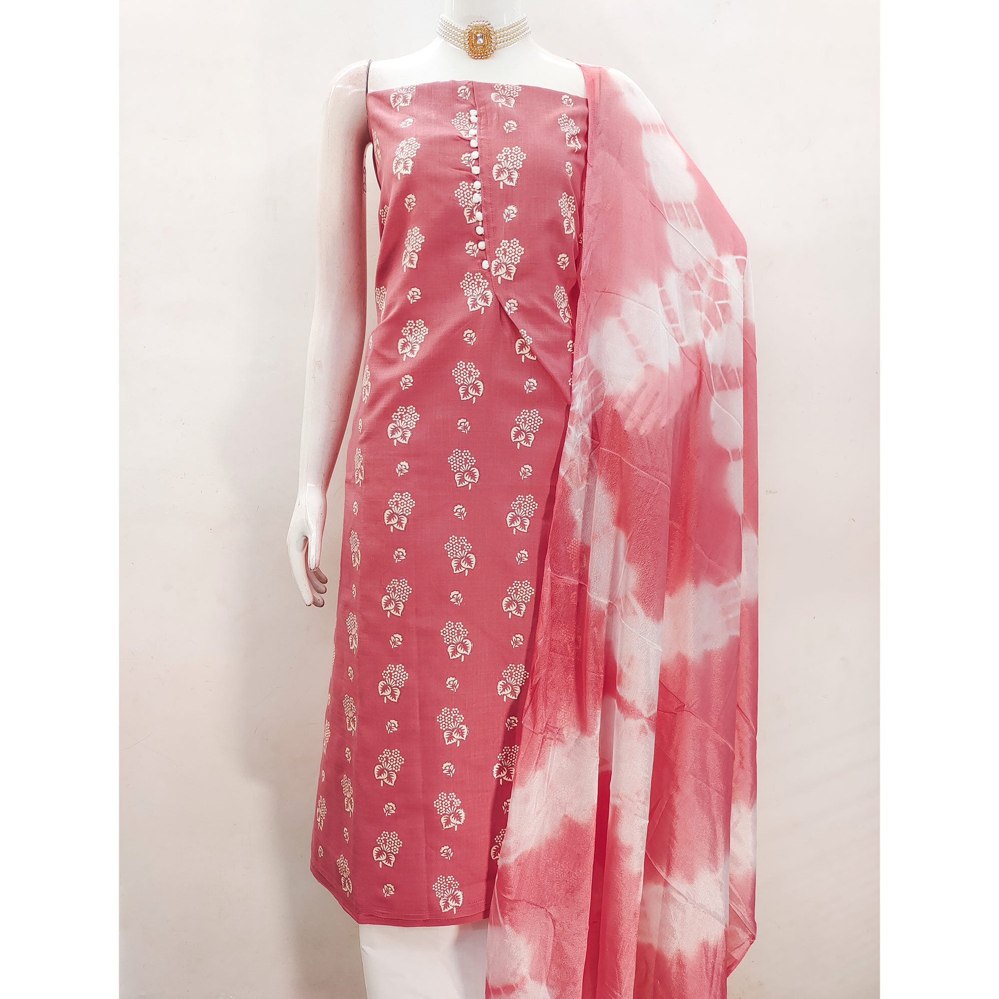 Graceful Peach Floral Print In Cotton Blend Dress Material