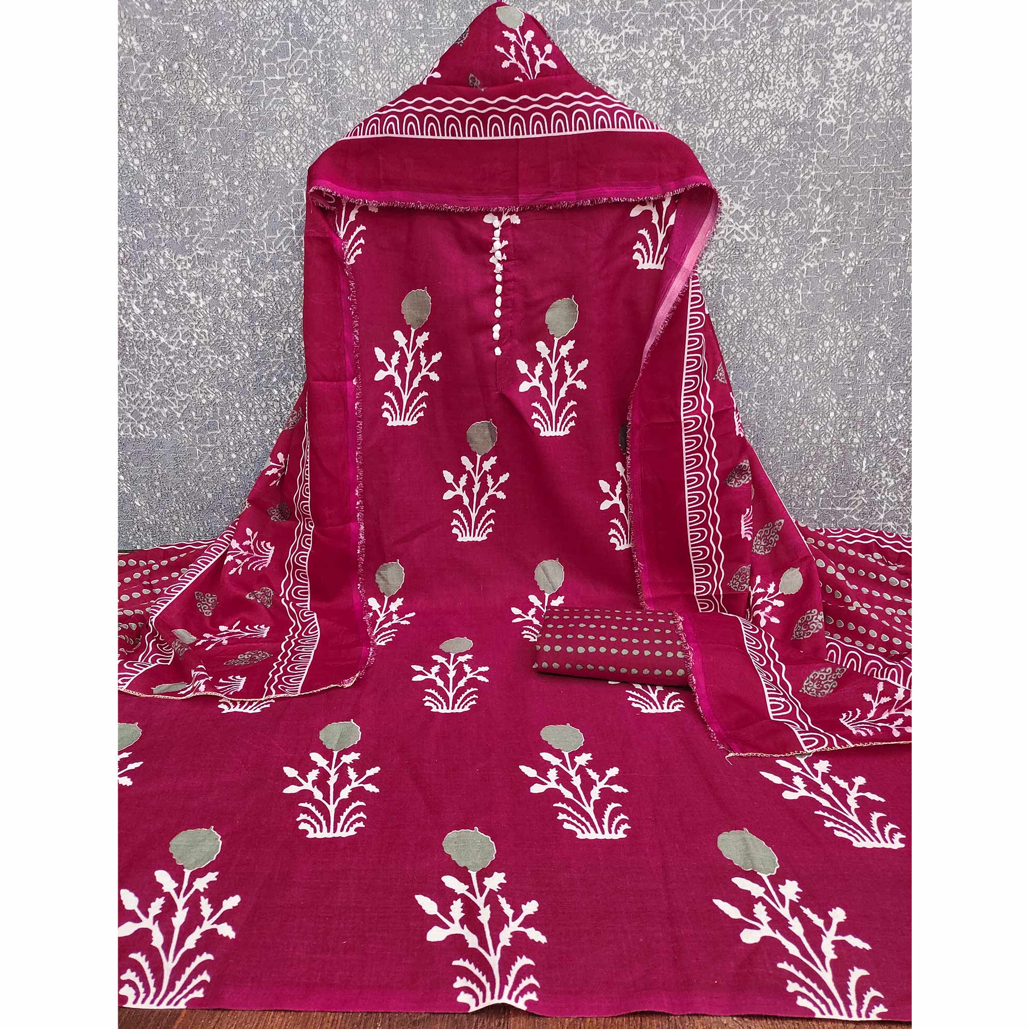 Pink Cotton Blend Dress Material Designed With Beautiful Floral Prints