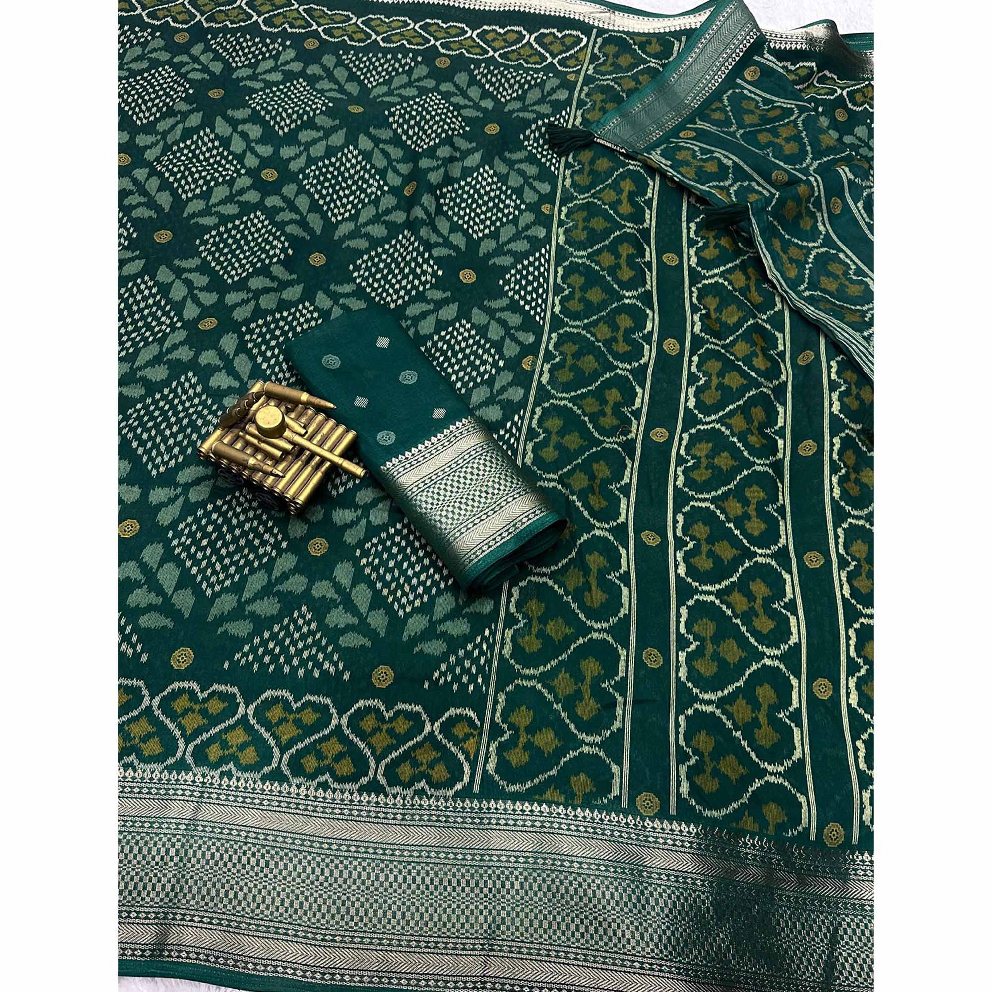 Green Ikkat Printed Cotton Silk Saree