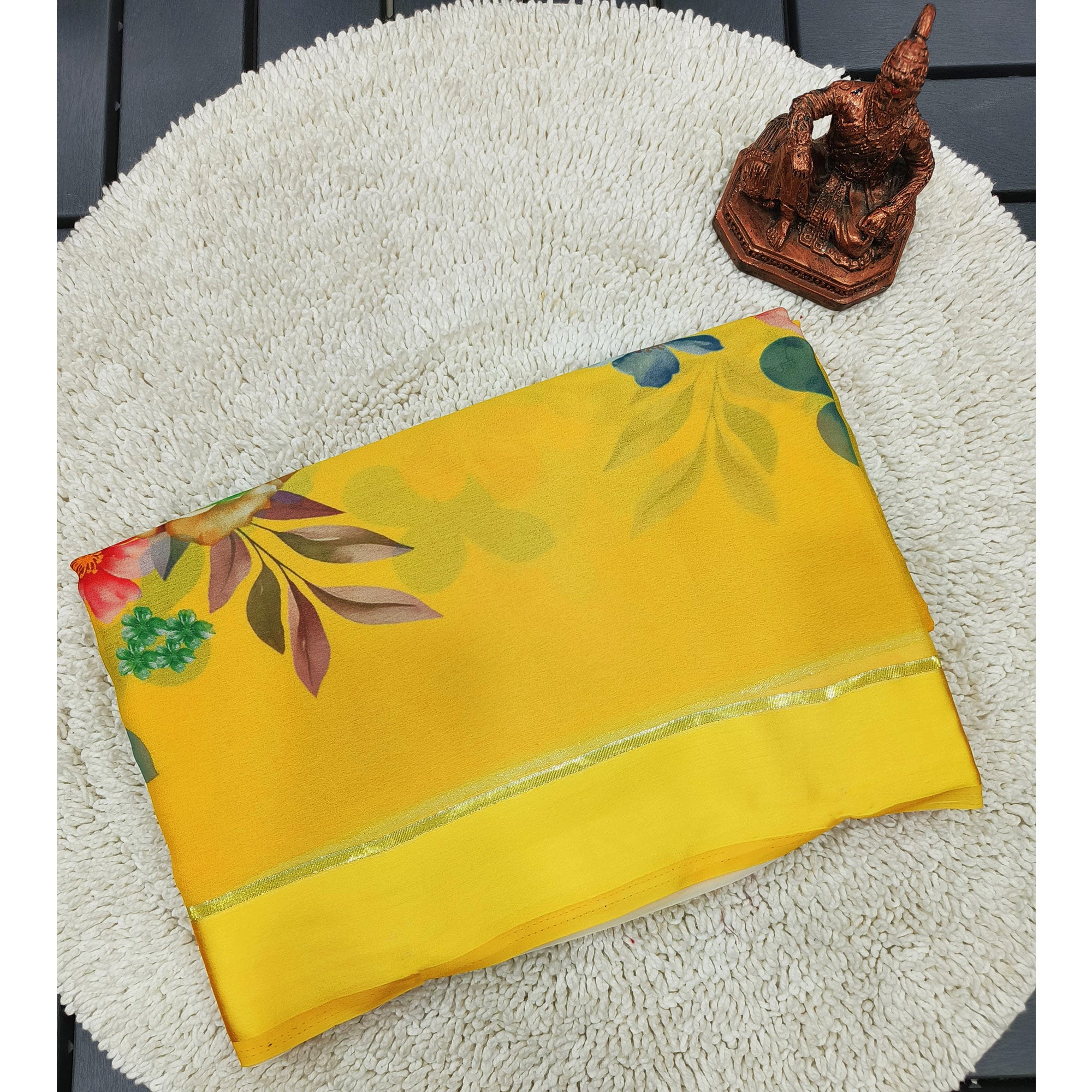 Yellow Floral Printed Chiffon Saree