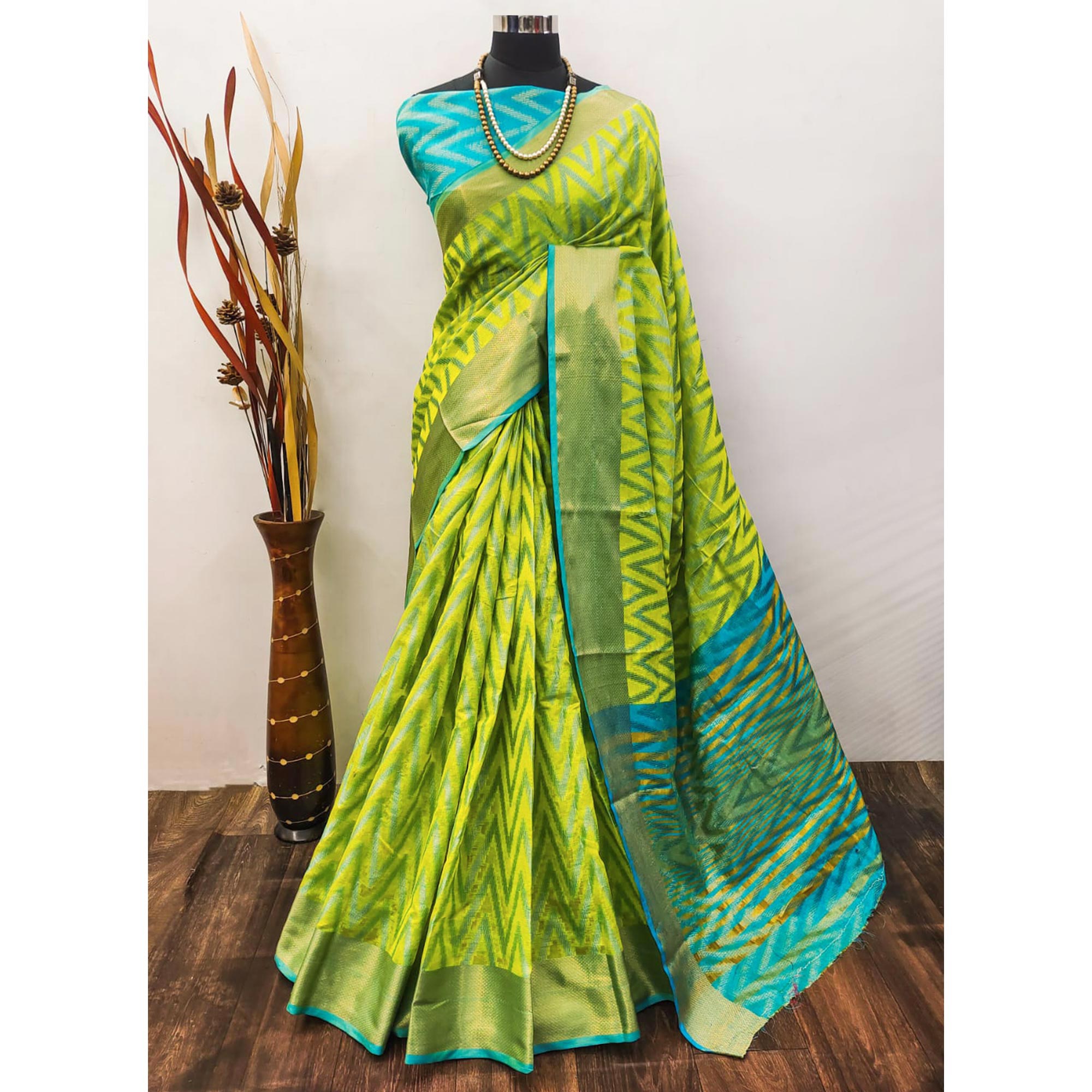 Green Woven Organza Saree