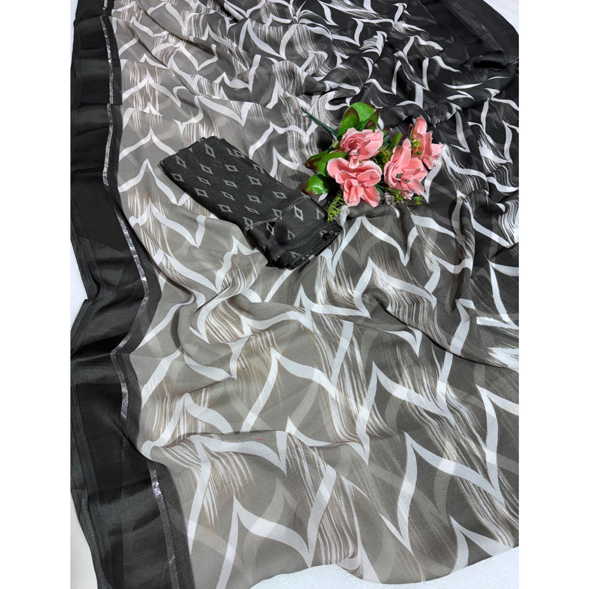 Black Shibori Printed Chiffon Saree