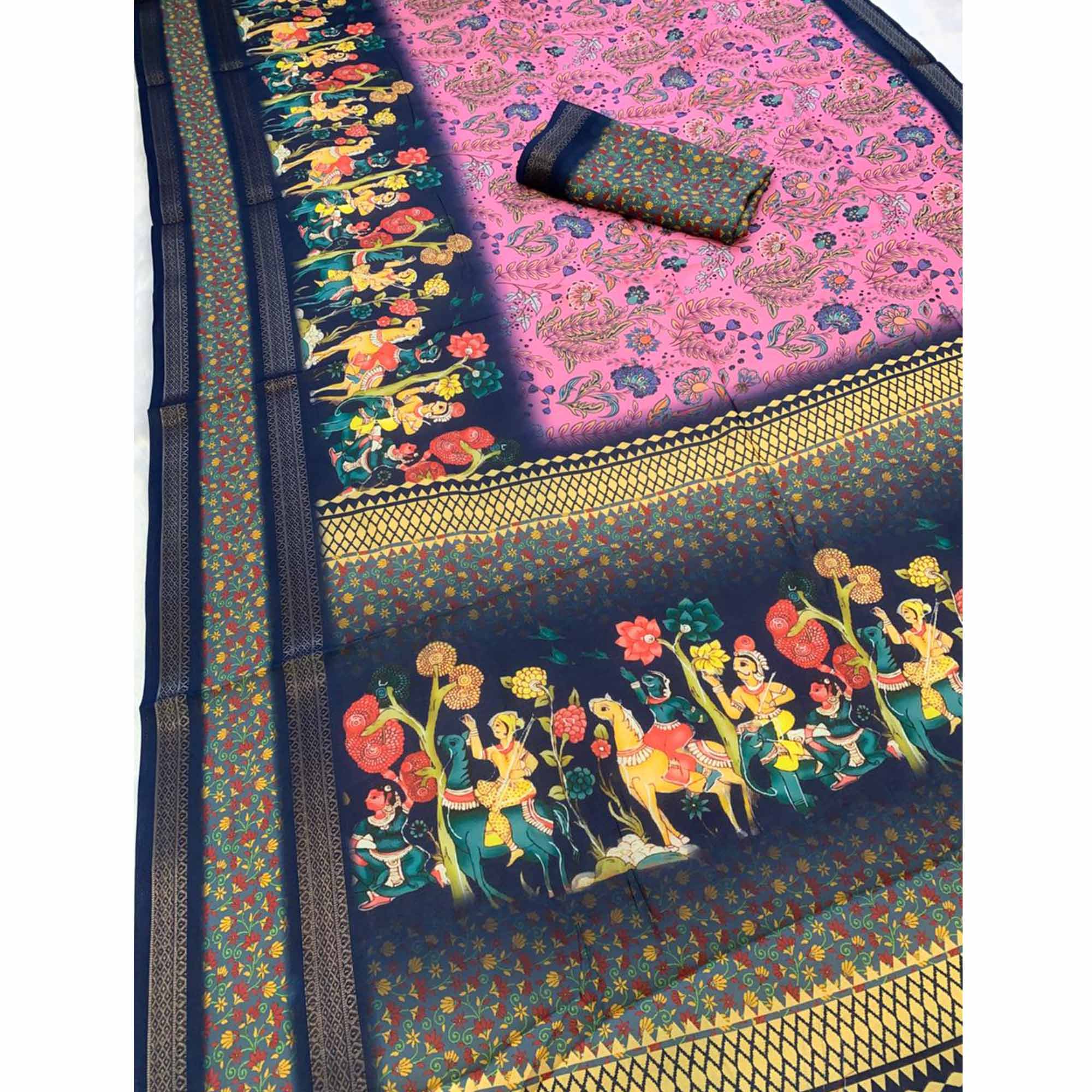 Pink Floral Moss Georgette Saree with Elegant Drape & Soft Texture