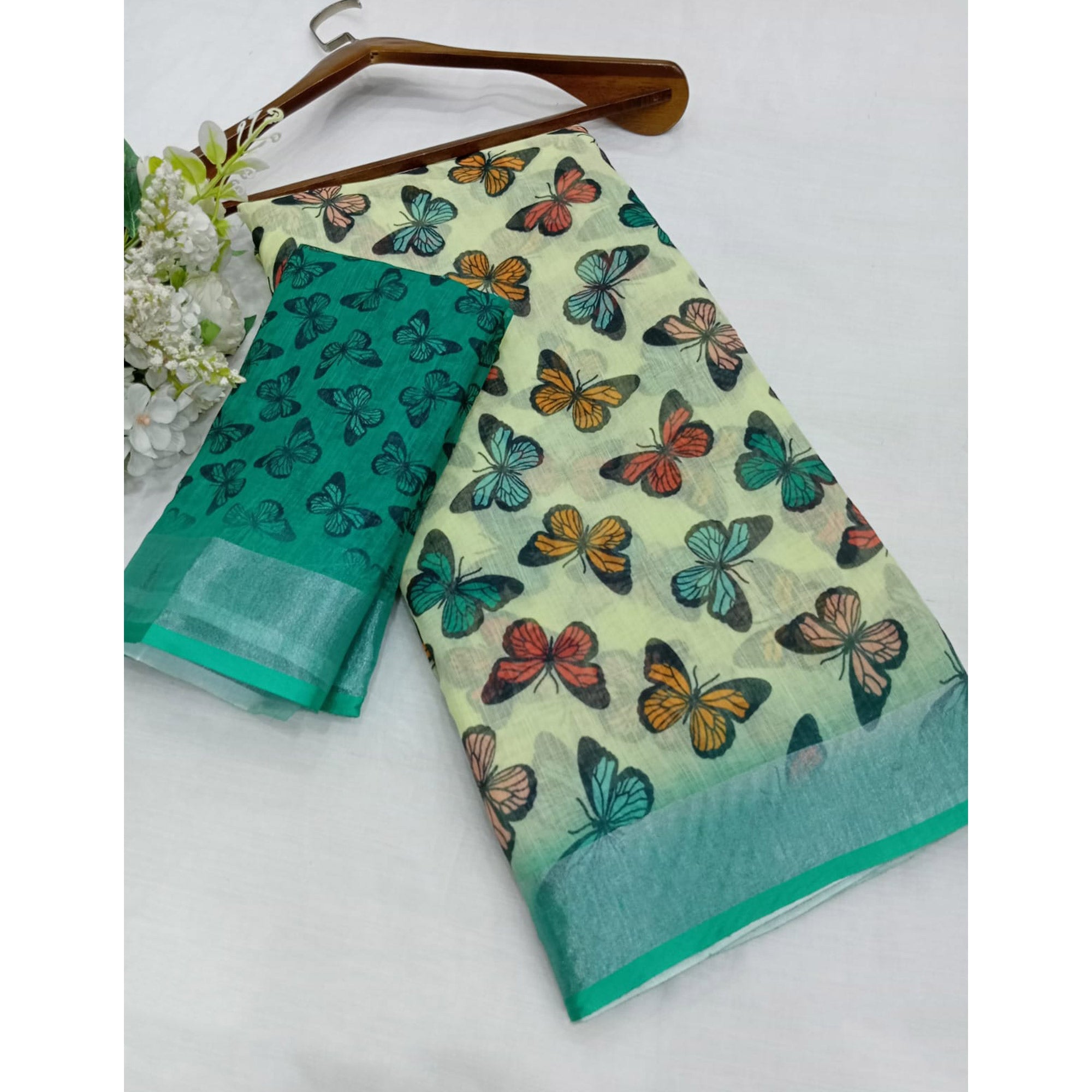 Yellow Digital Printed Linen Saree