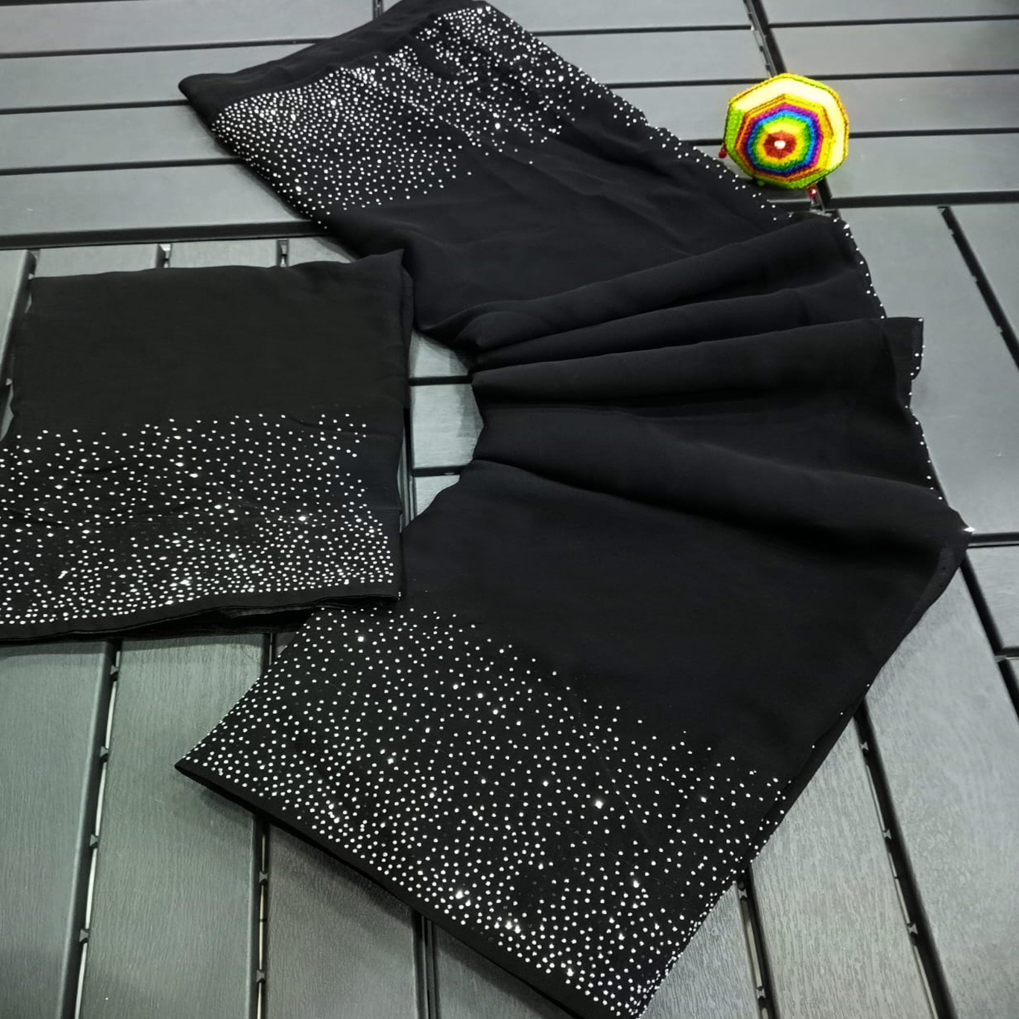 Black Swarovski Border Work Georgette Saree