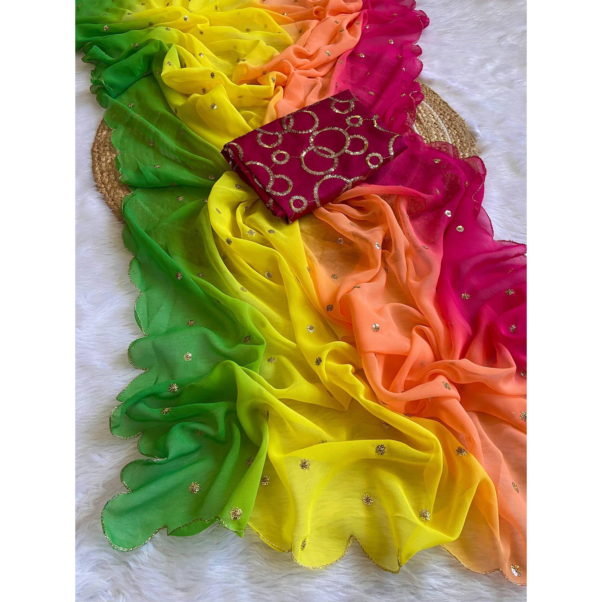 Multicolor Sequins Embroidered Georgette Saree