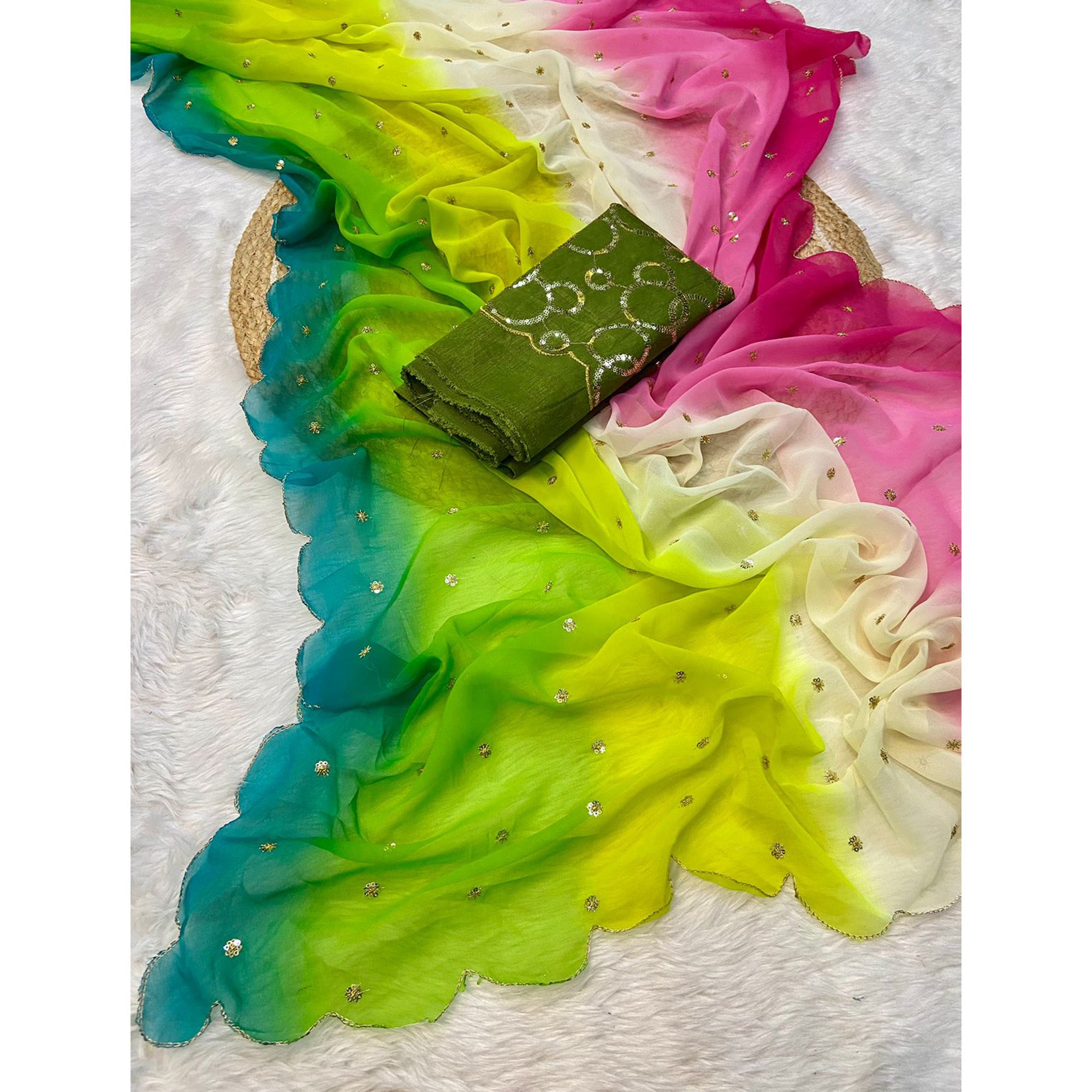 Multicolor Sequins Embroidered Georgette Saree