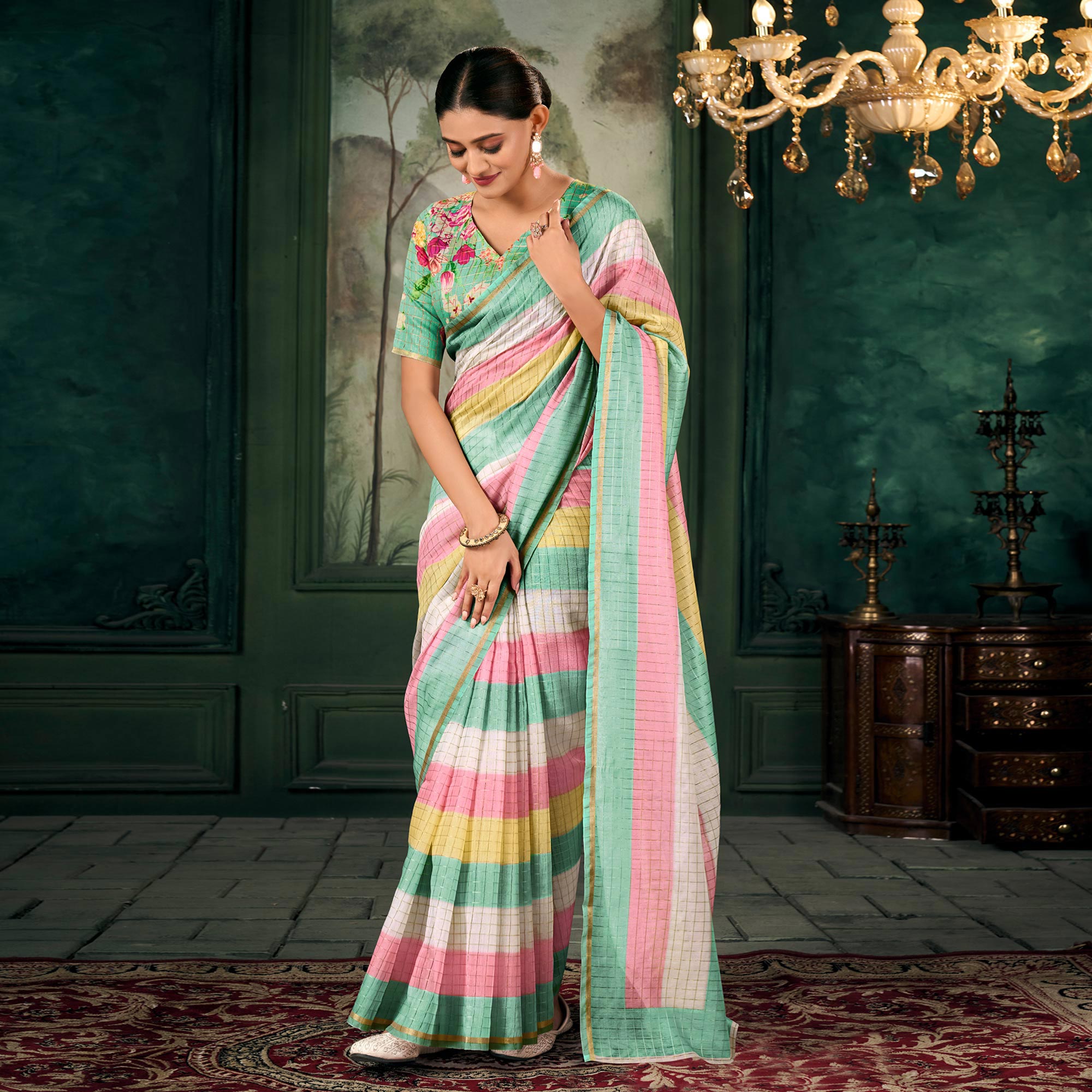Turquoise Weaving Chanderi Saree