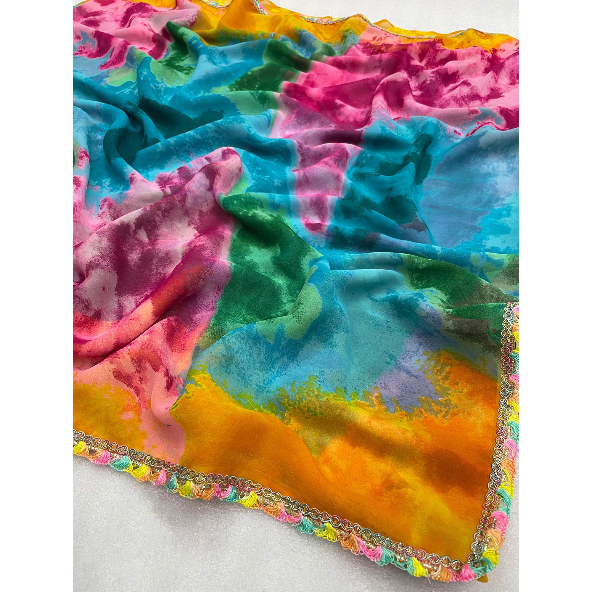 Multicolor Abstract Printed Georgette Saree