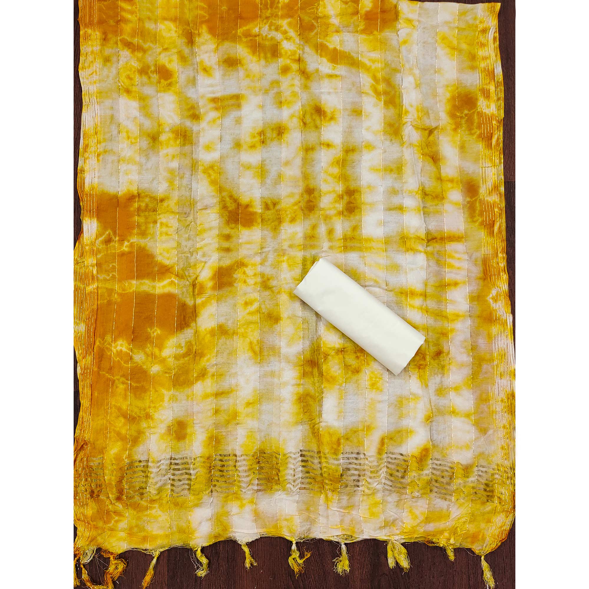 Yellow Printed With Embroidered Pure Cotton Dress Material