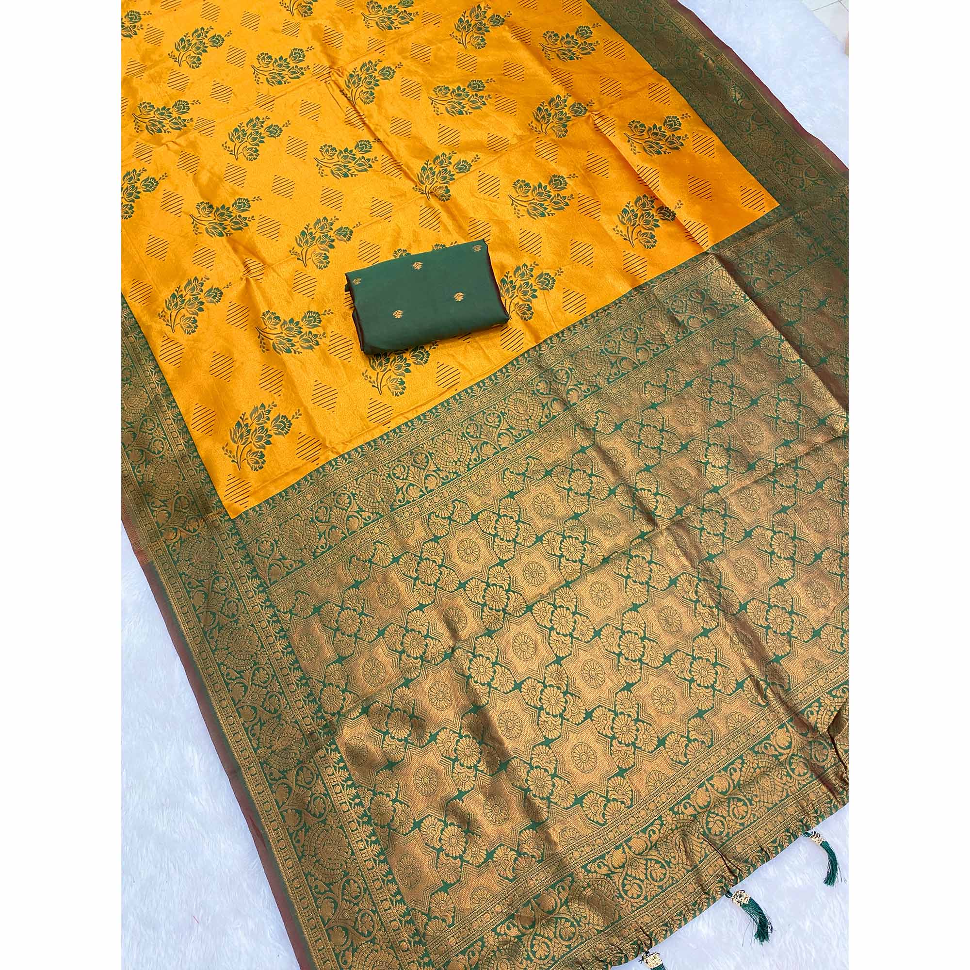 Designer Mustard Banarasi Silk Saree with Traditional Zari Weaving