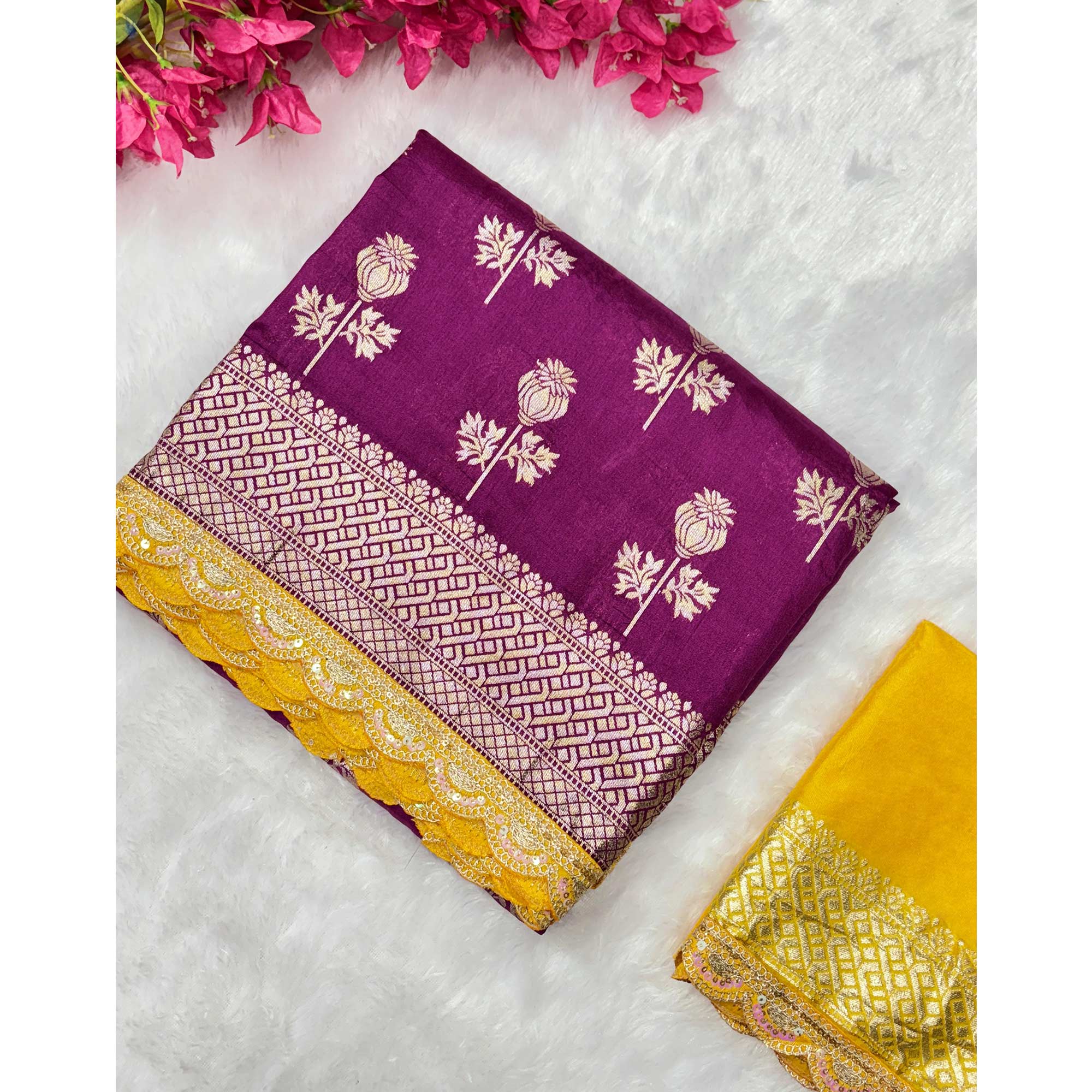 Regal Dola Silk Saree in Deep Purple Featuring Floral Weaves