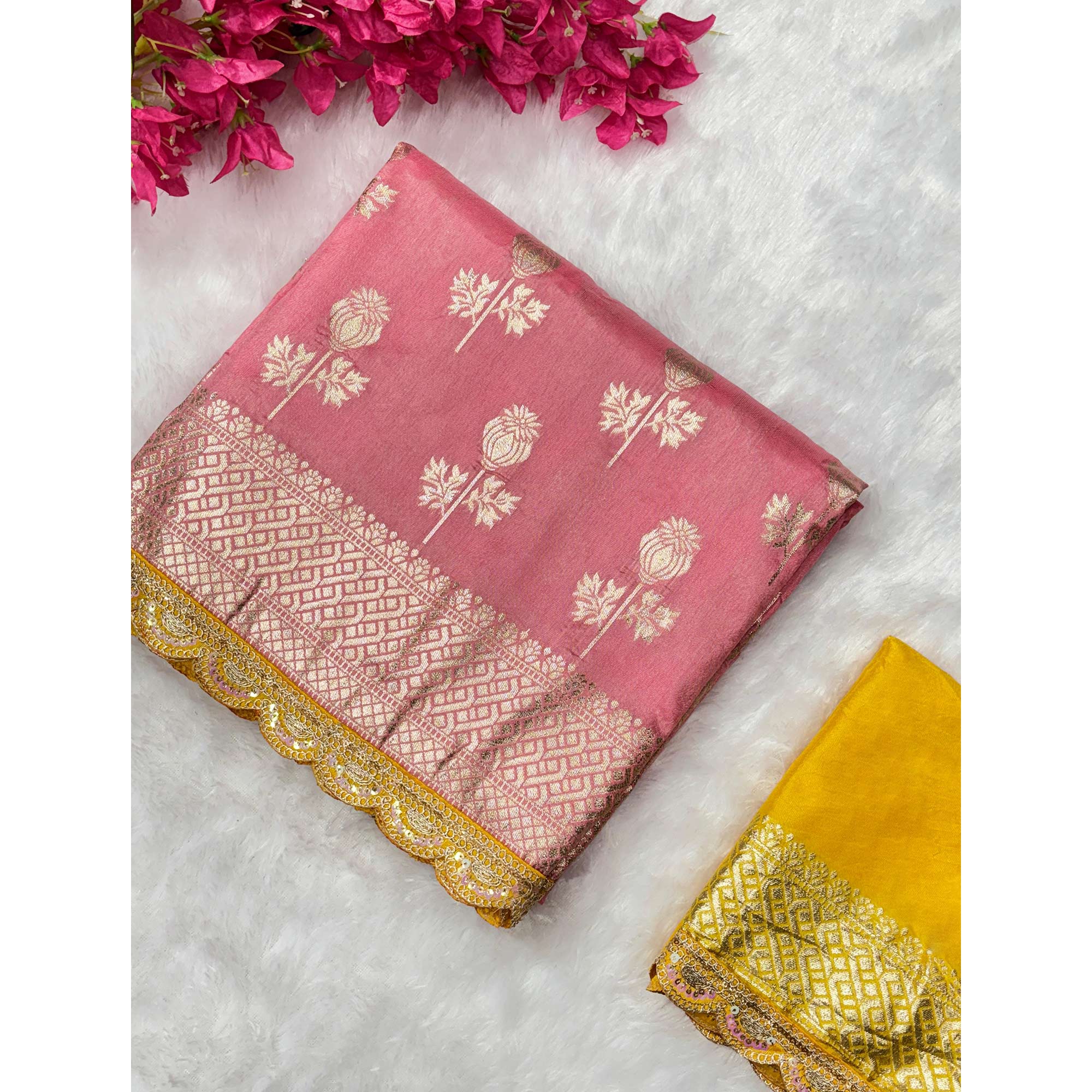 Regal Dola Silk Saree in Pink Featuring Floral Weaves