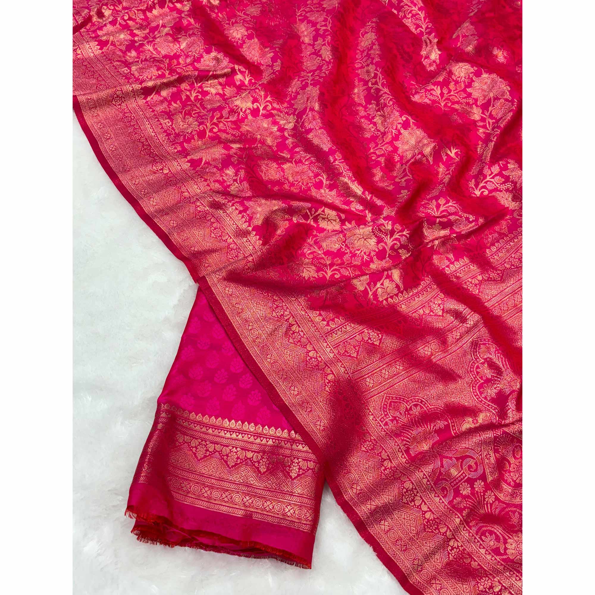 Pink Floral Woven Saree in Premium Pure Silk