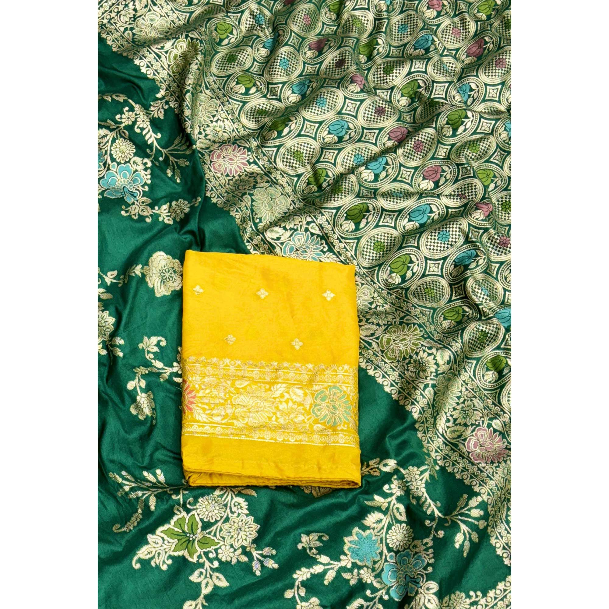 Elegant Green Dola Silk Saree with Intricate Zari Weaving for Festive Occasions