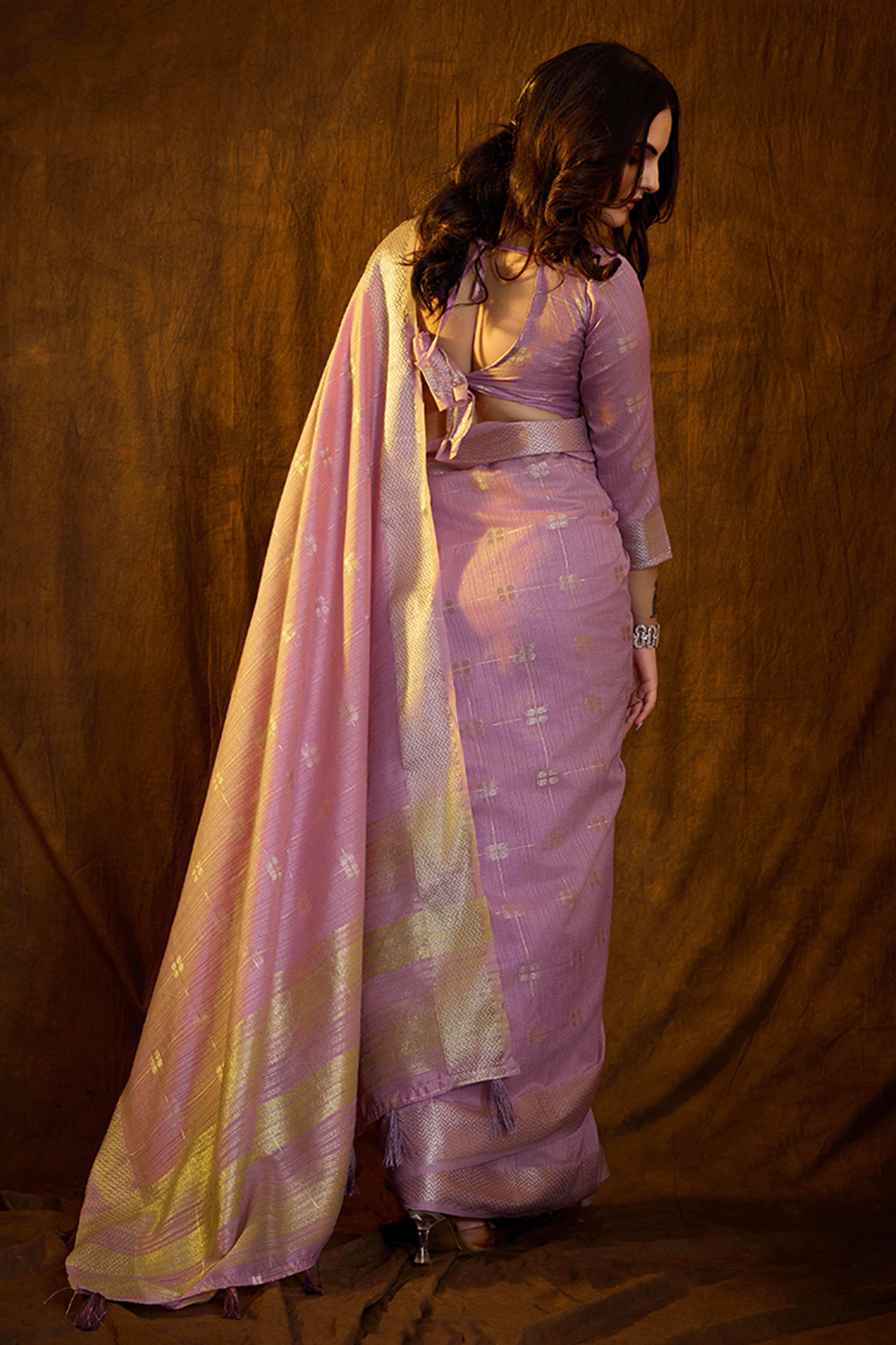 Purple Zari Woven Saree in Lustrous Cotton Silk Fabric