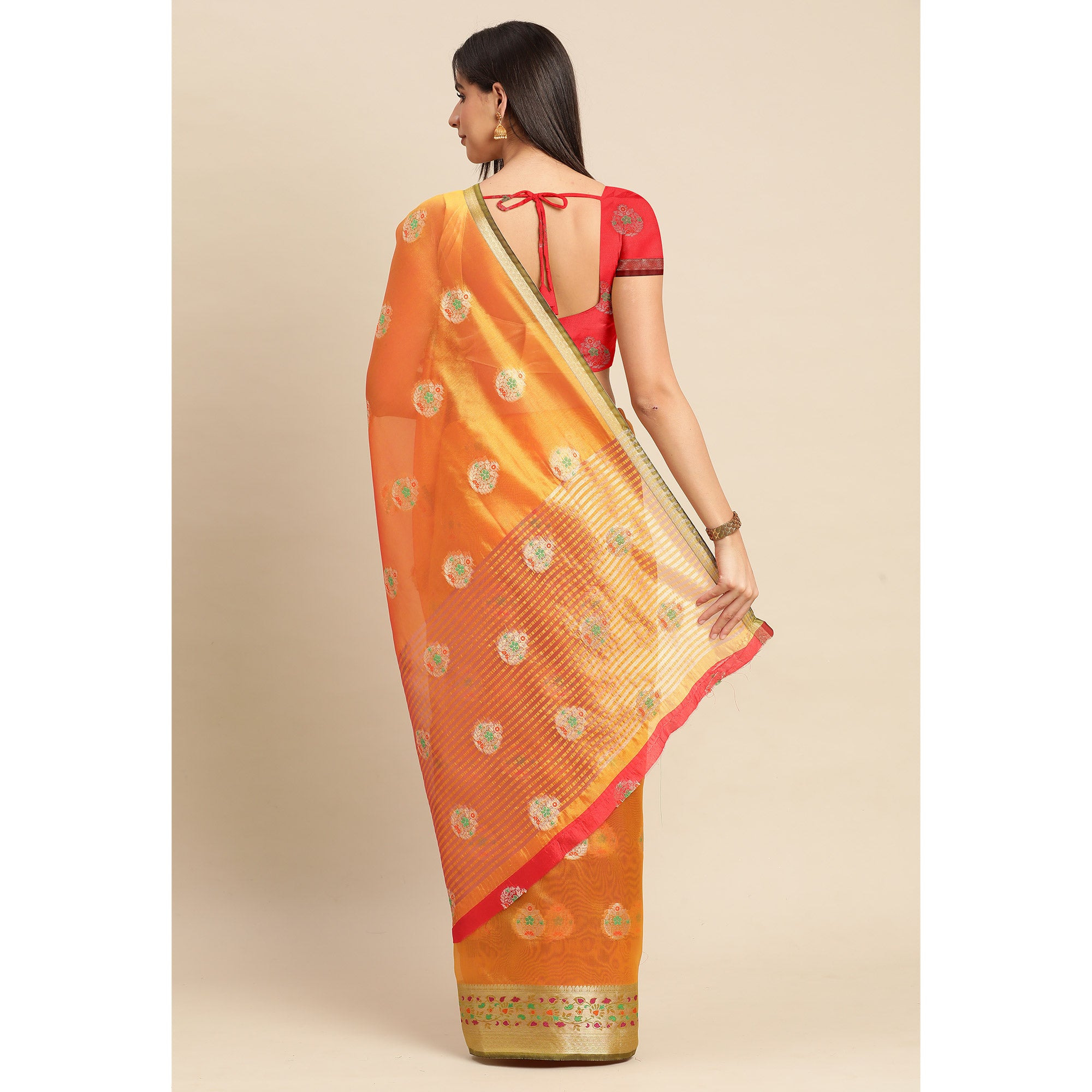 Golden Woven Organza Saree