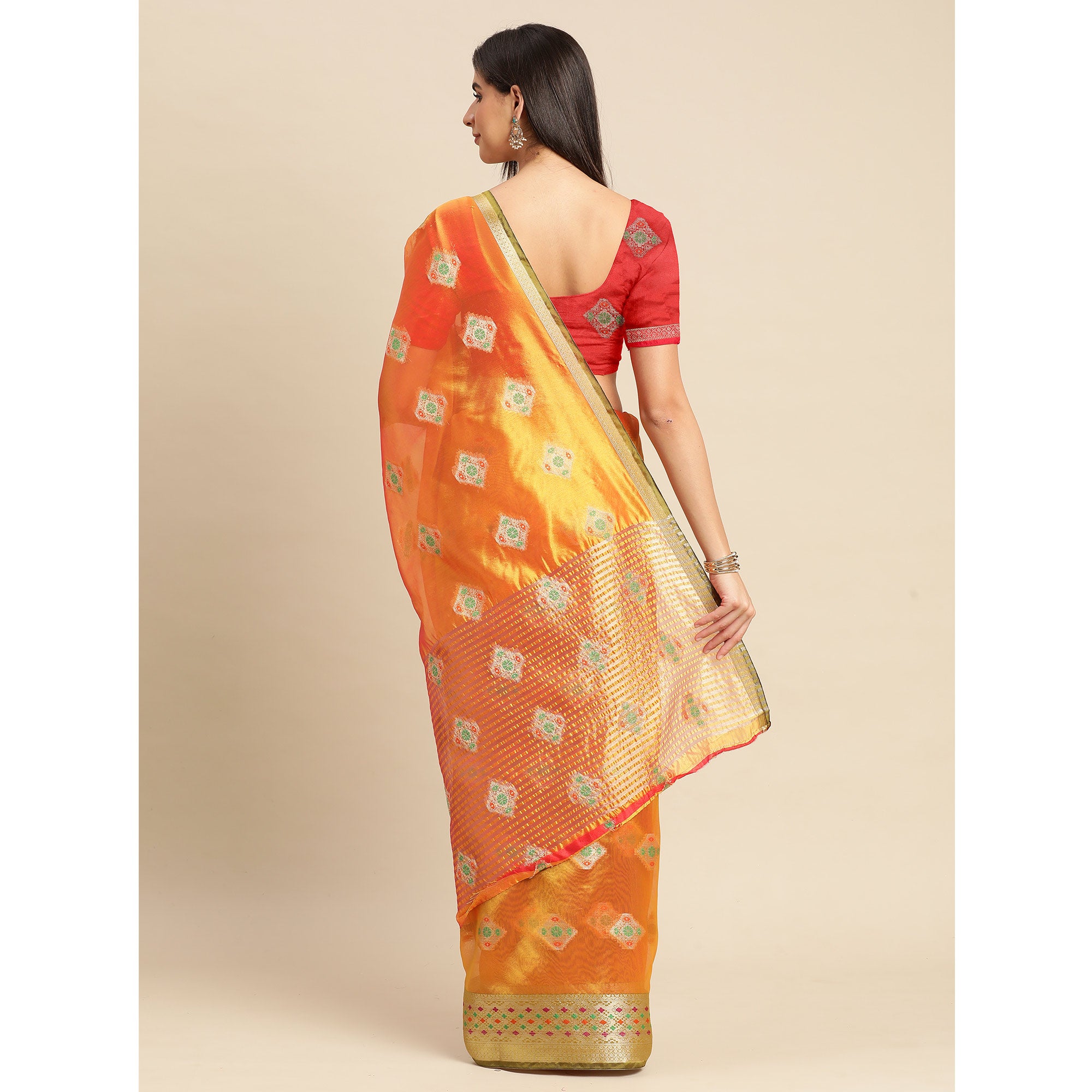Golden Woven Organza Saree
