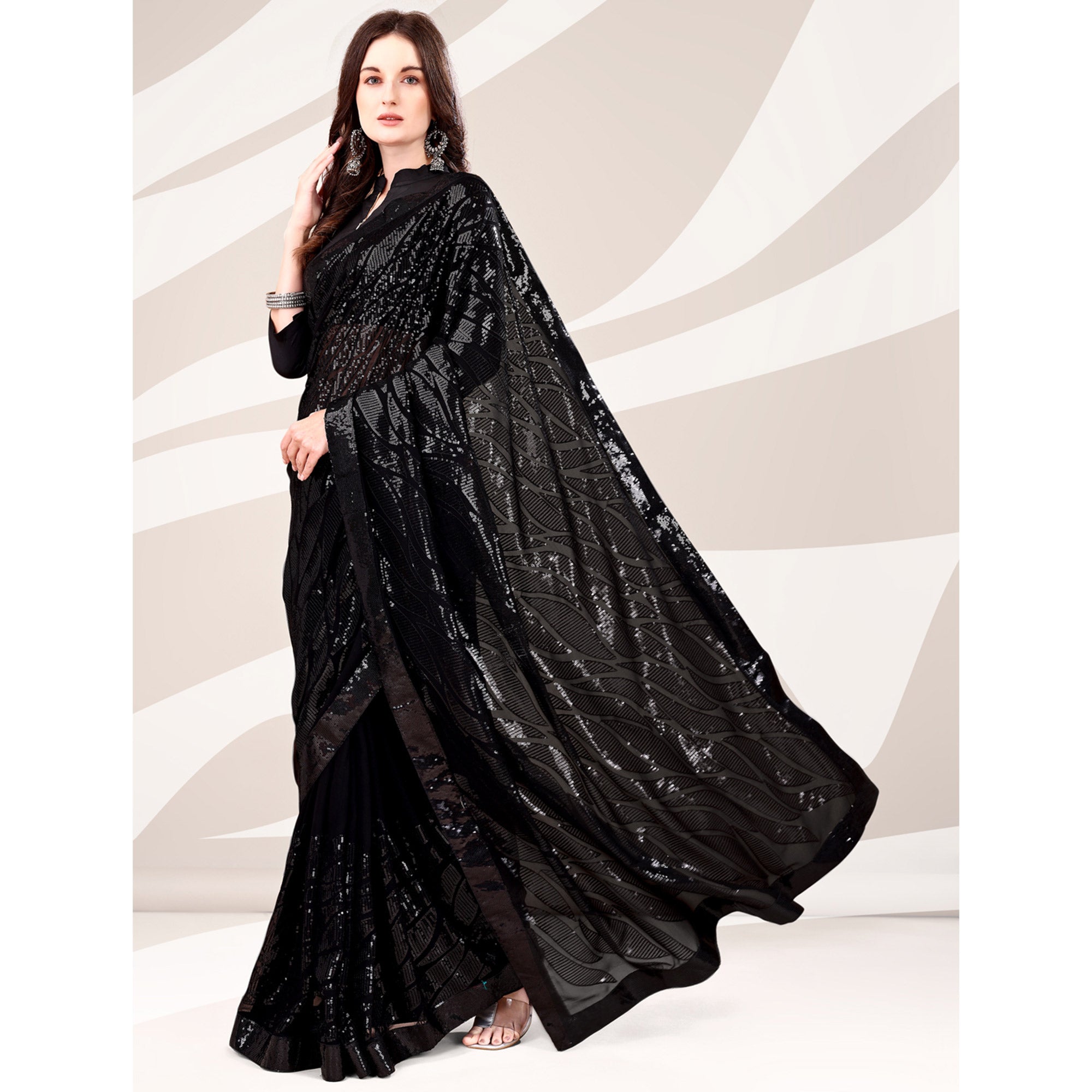 Black Sequin Embroidered Georgette Saree