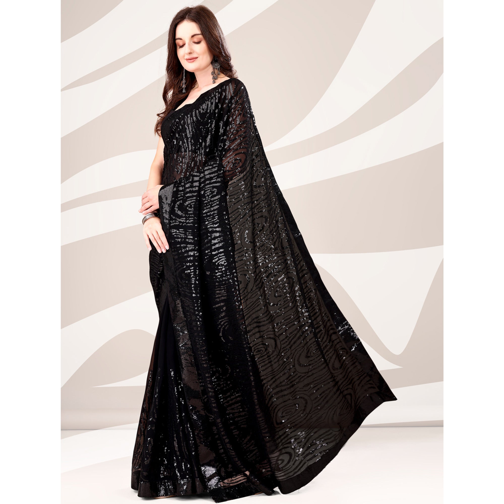 Black Sequin Embroidered Georgette Saree