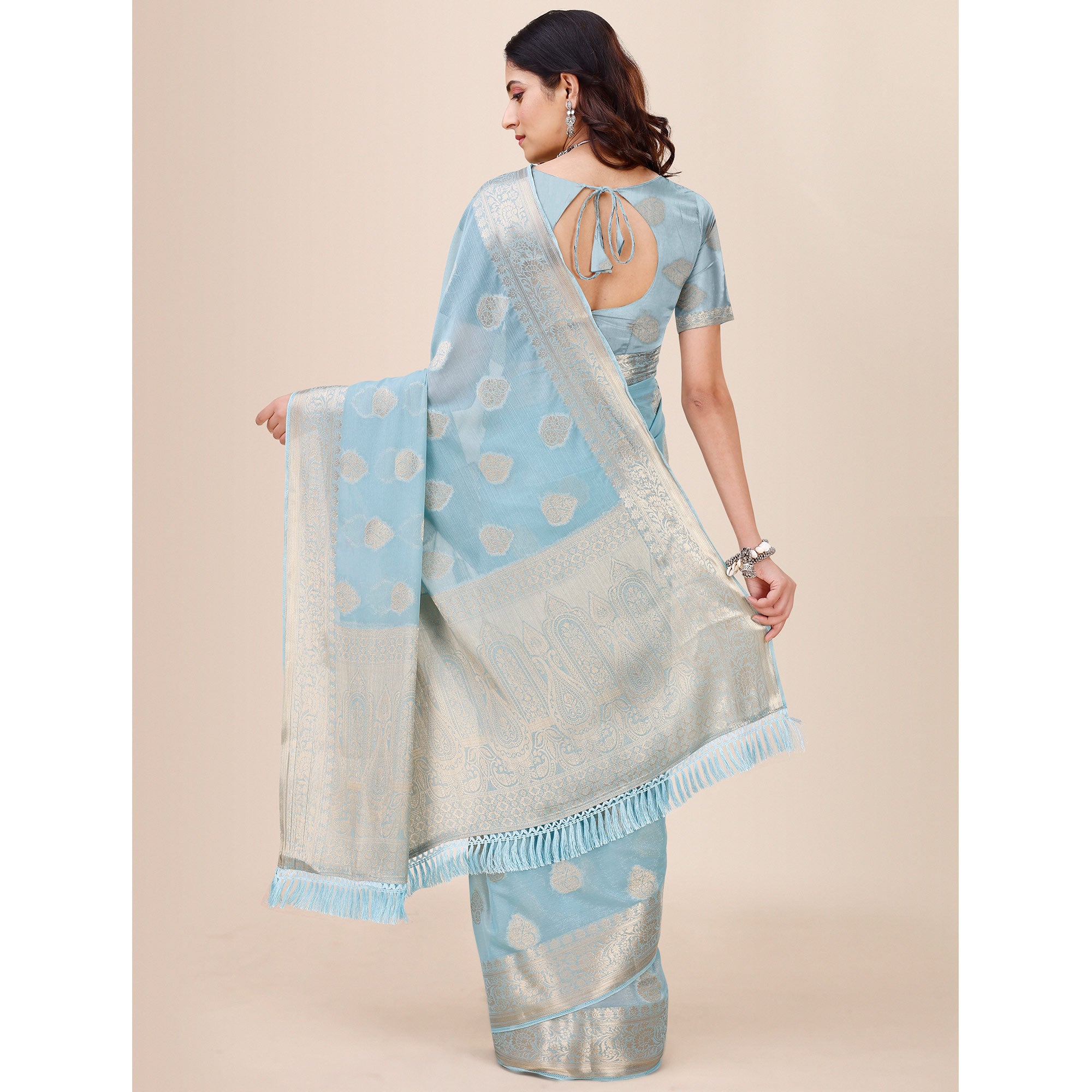 Sky Blue Woven Chiffon Saree