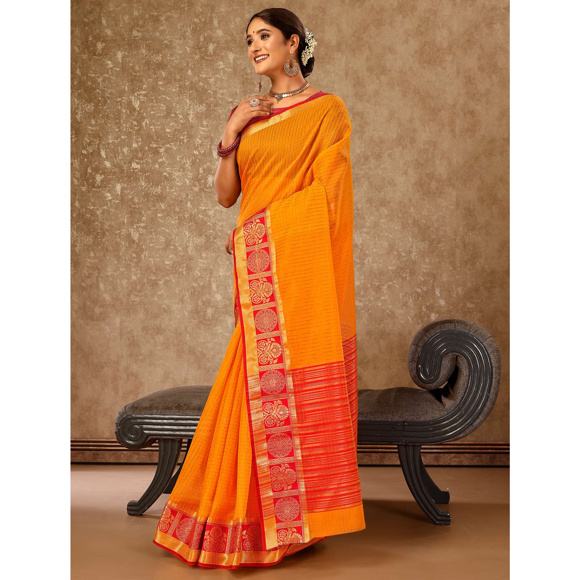 Mustard Zari Woven Cotton Silk Saree