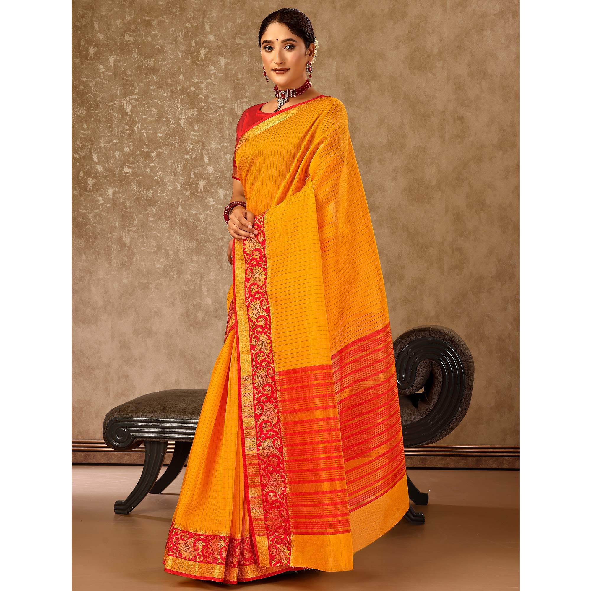 Mustard Zari Woven Cotton Silk Saree