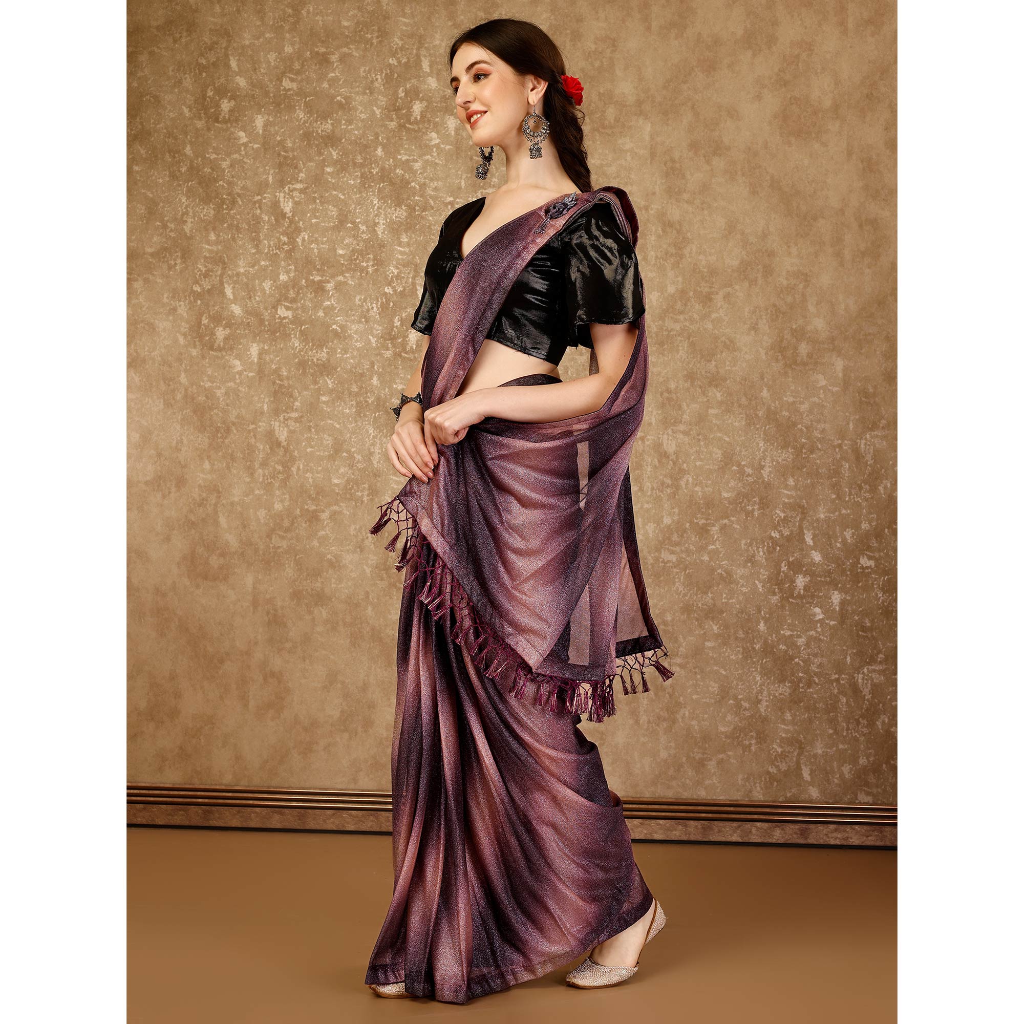 Purple Ombre Printed Lycra Ready To Wear Saree