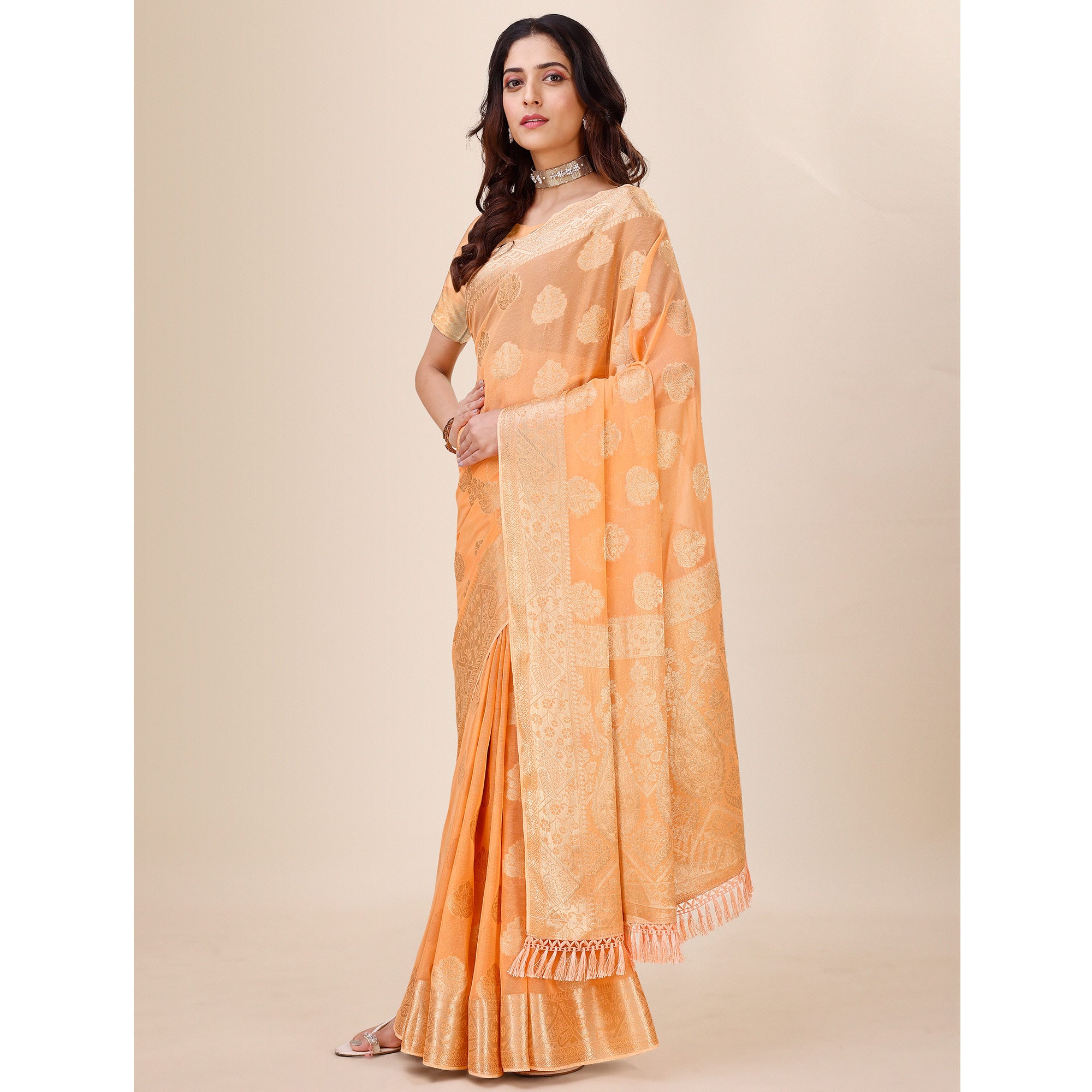 Orange Woven Chiffon Saree