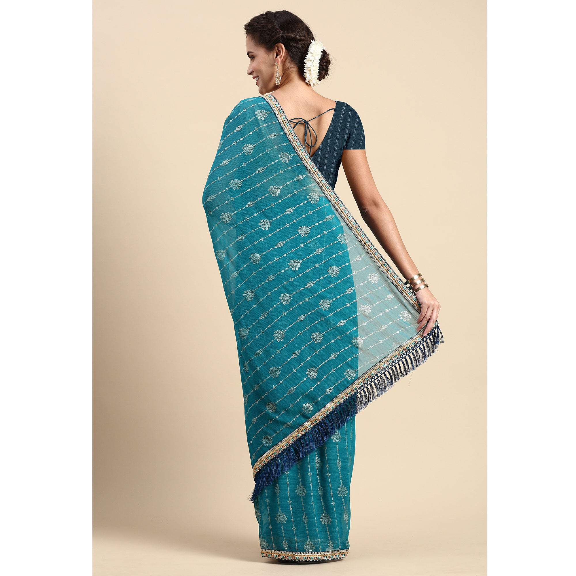 Blue Foil Printed With Fancy Border Zomato Silk Saree