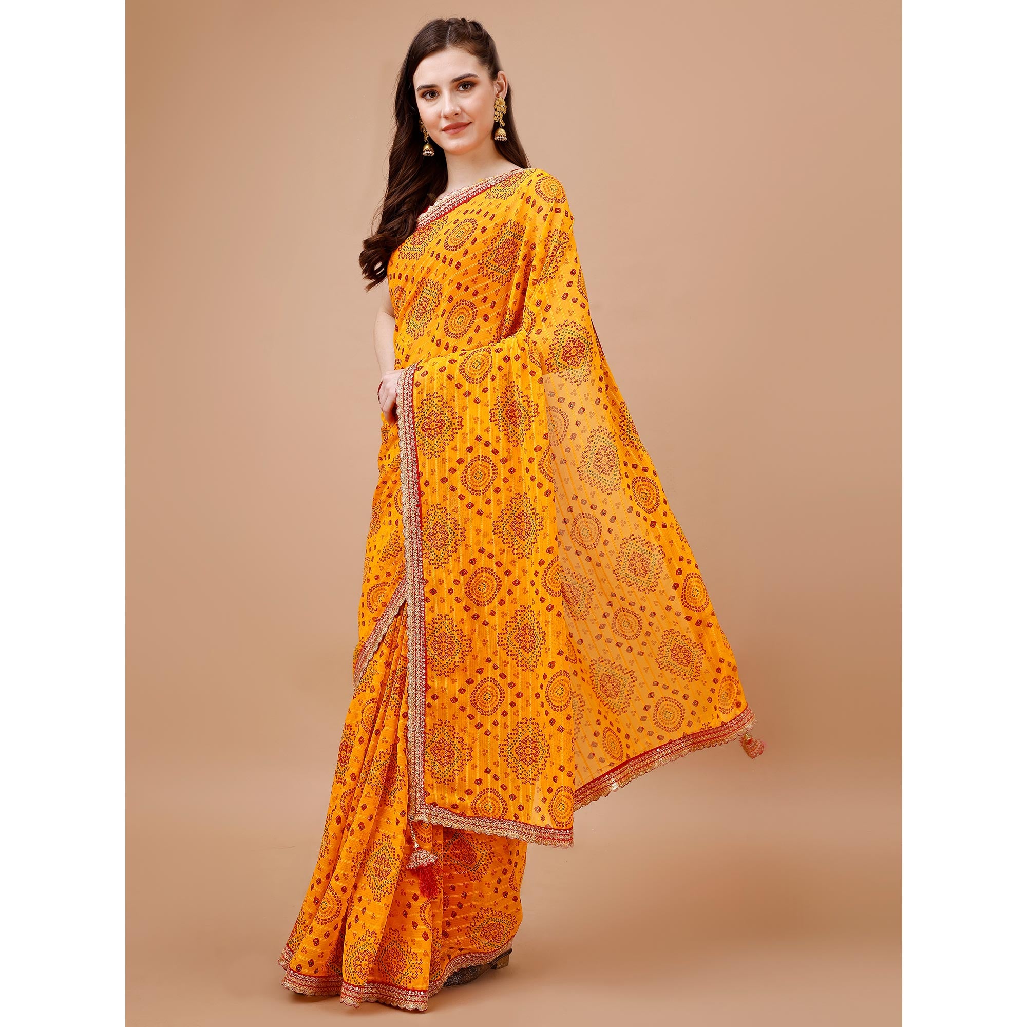 Yellow Bandhani Printed Georgette Saree