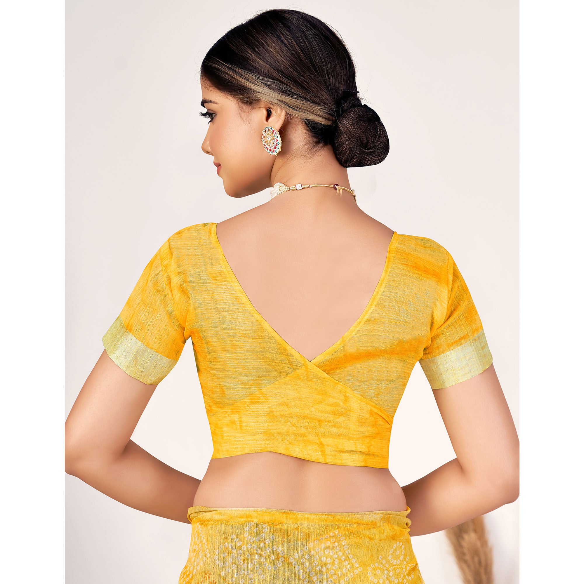 Yellow Printed Cotton Silk Saree With Woven Border