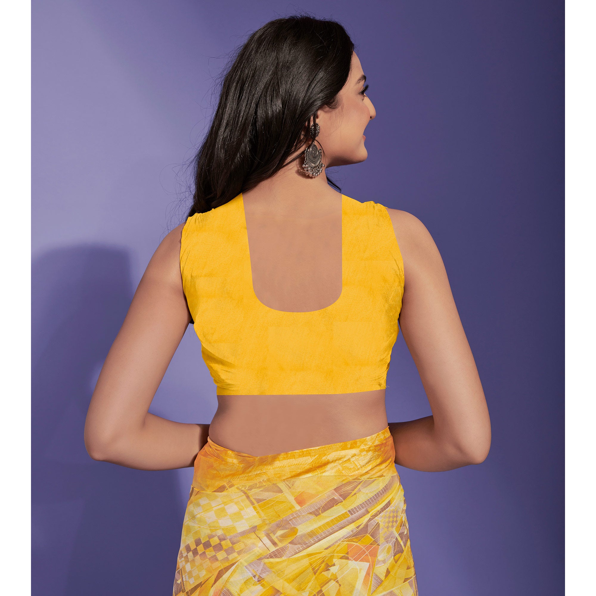 Yellow Geometric Printed Chiffon Saree