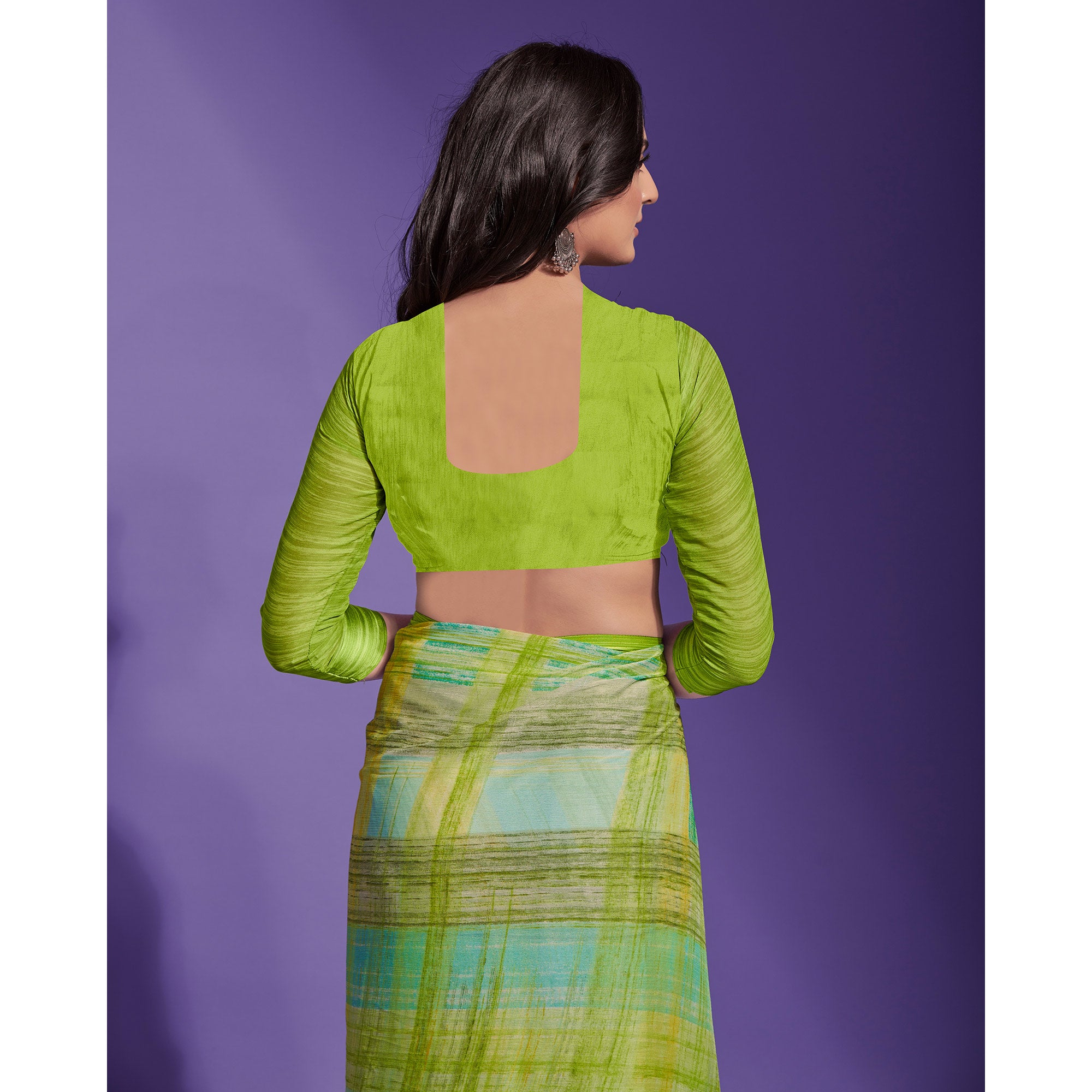 Green Printed Chiffon Saree