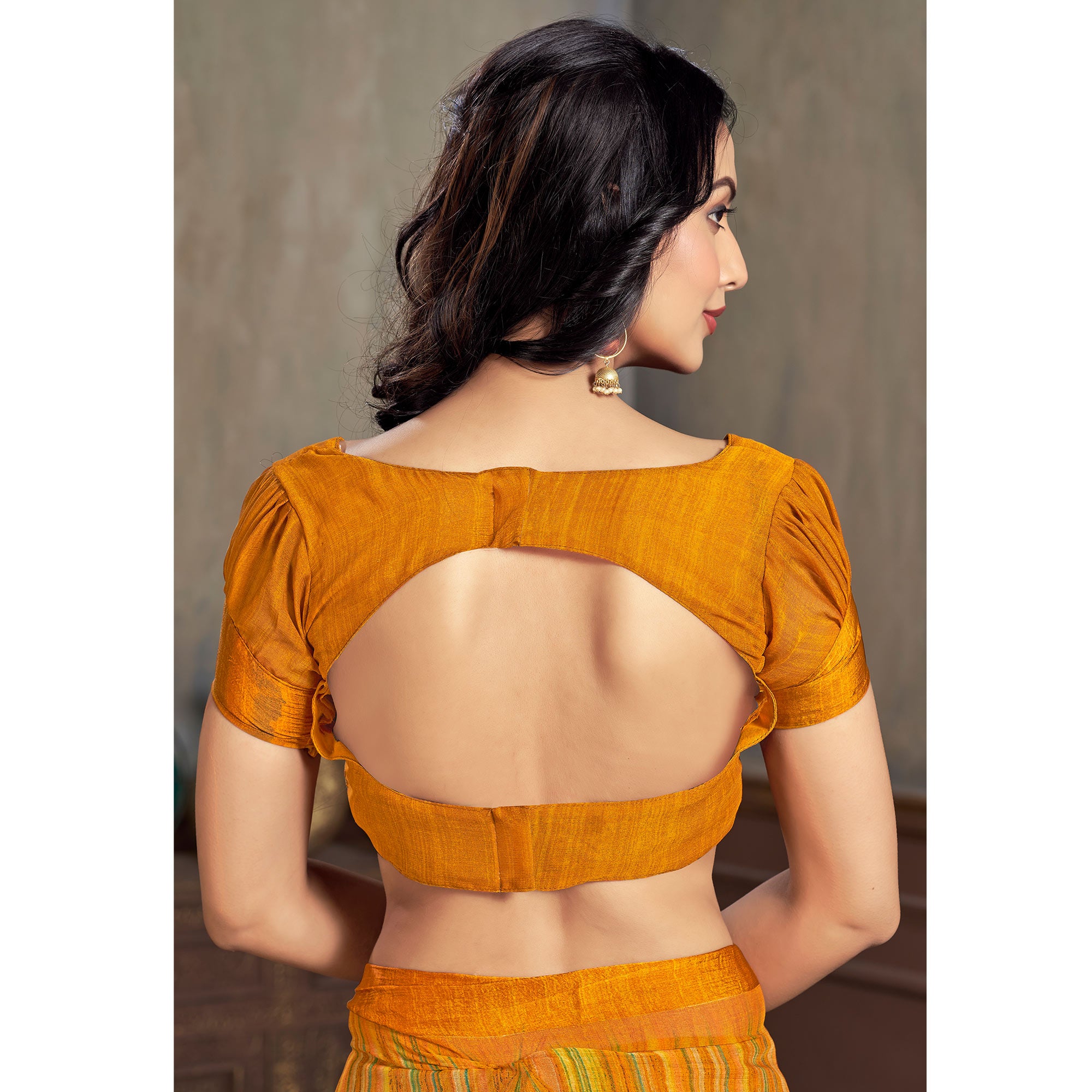 Mustard Printed Chiffon Saree With Woven Border