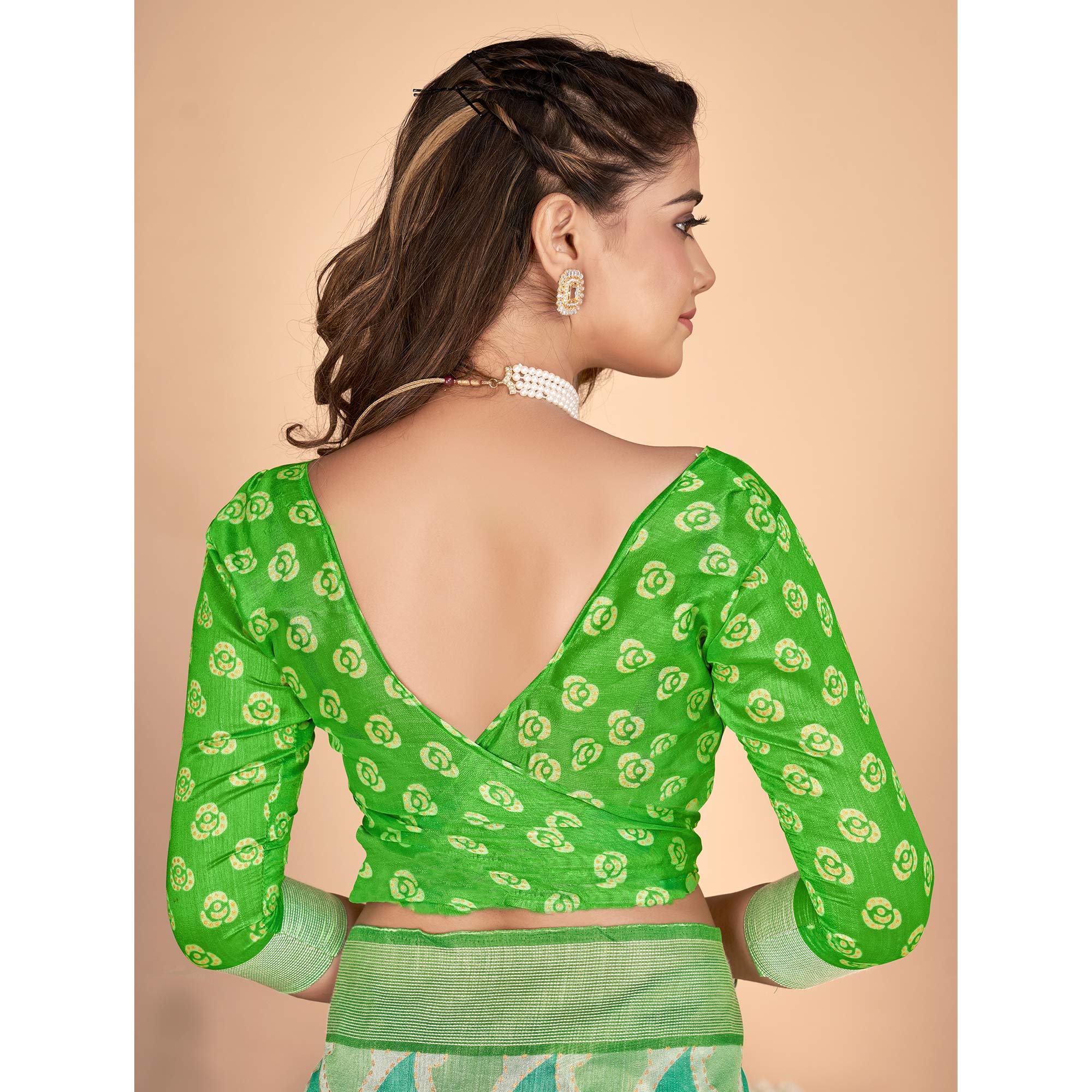Green Printed Tussar Silk Saree