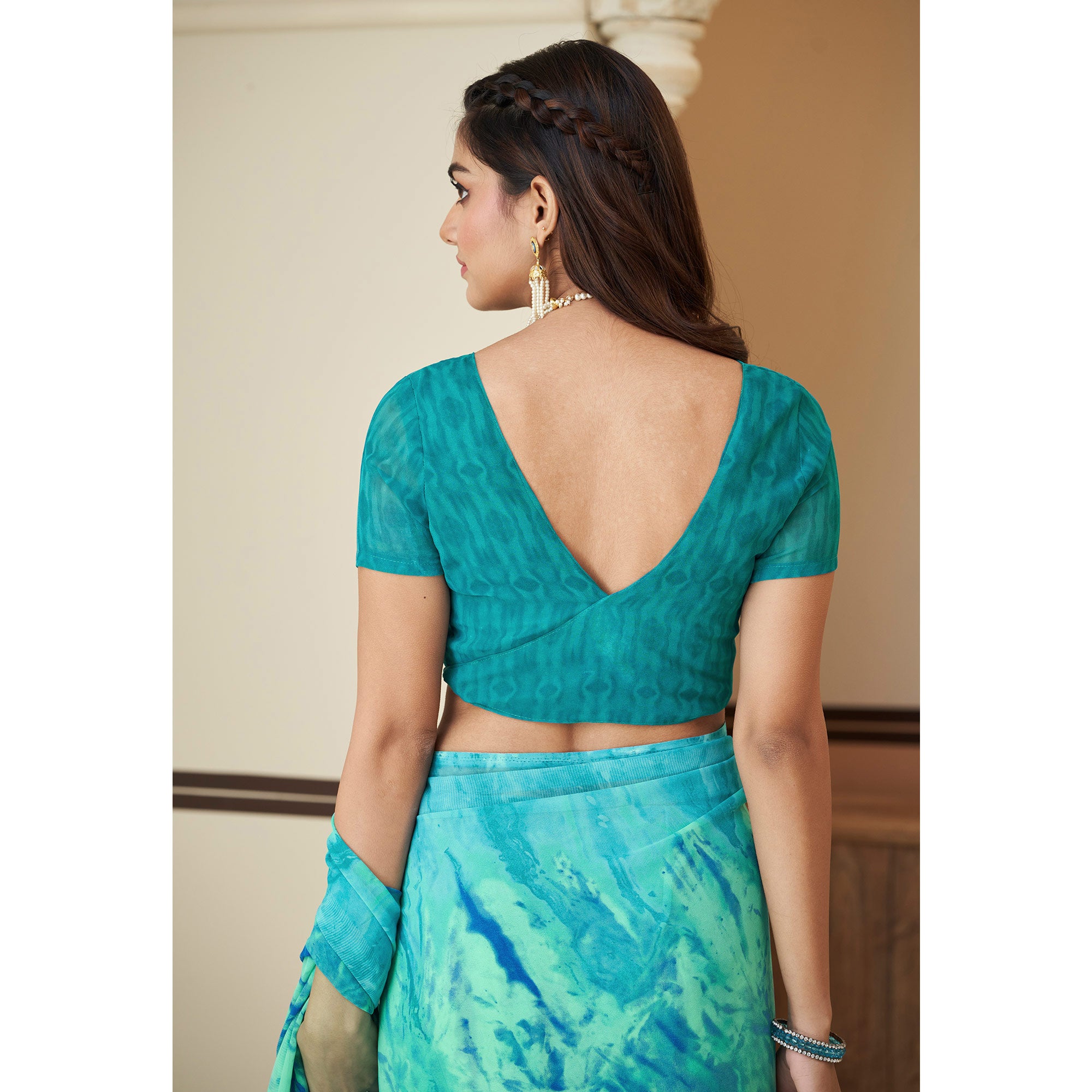 Blue Printed Georgette Saree