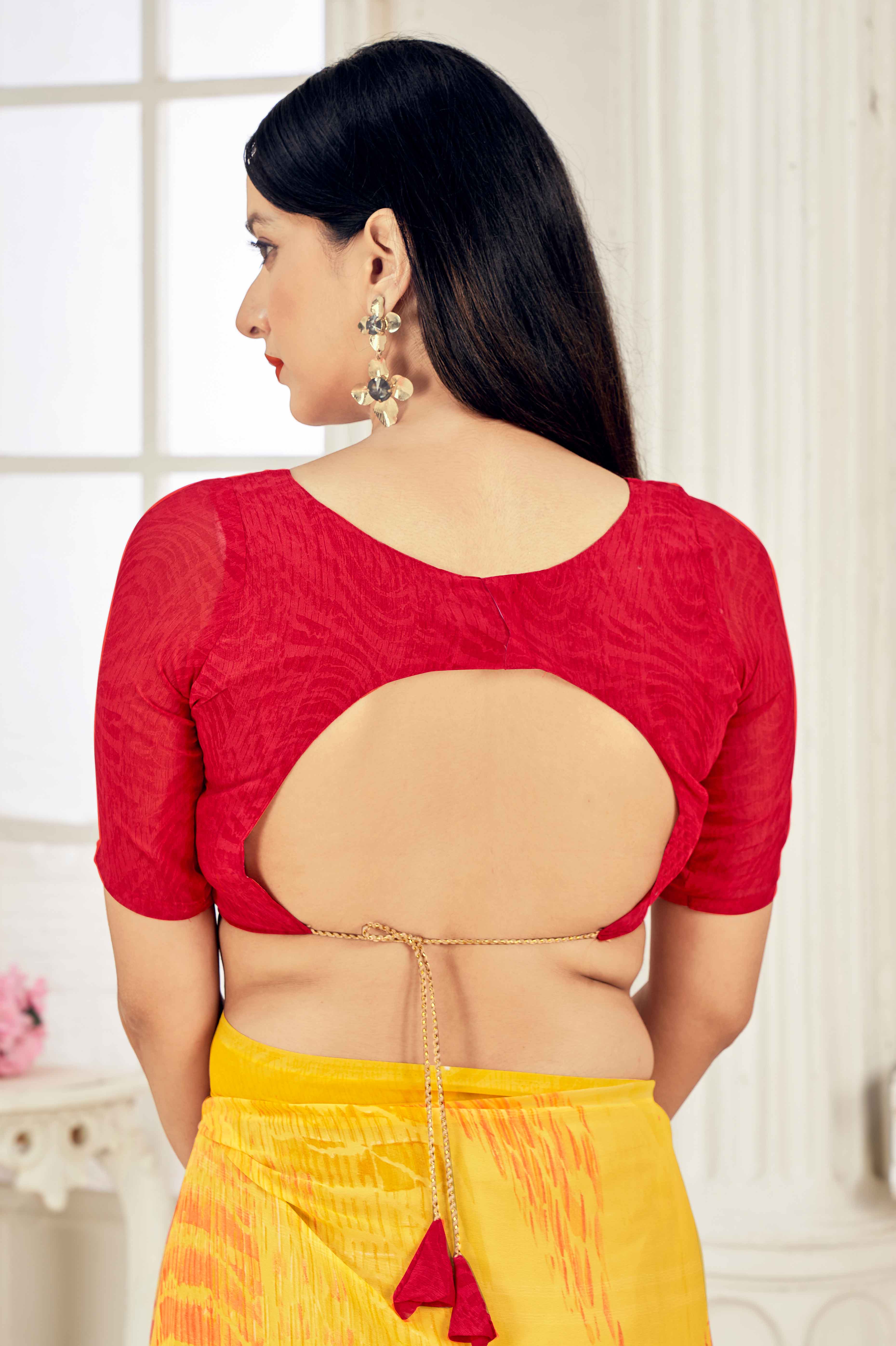 Yellow Georgette Saree With Artistic Abstract Print