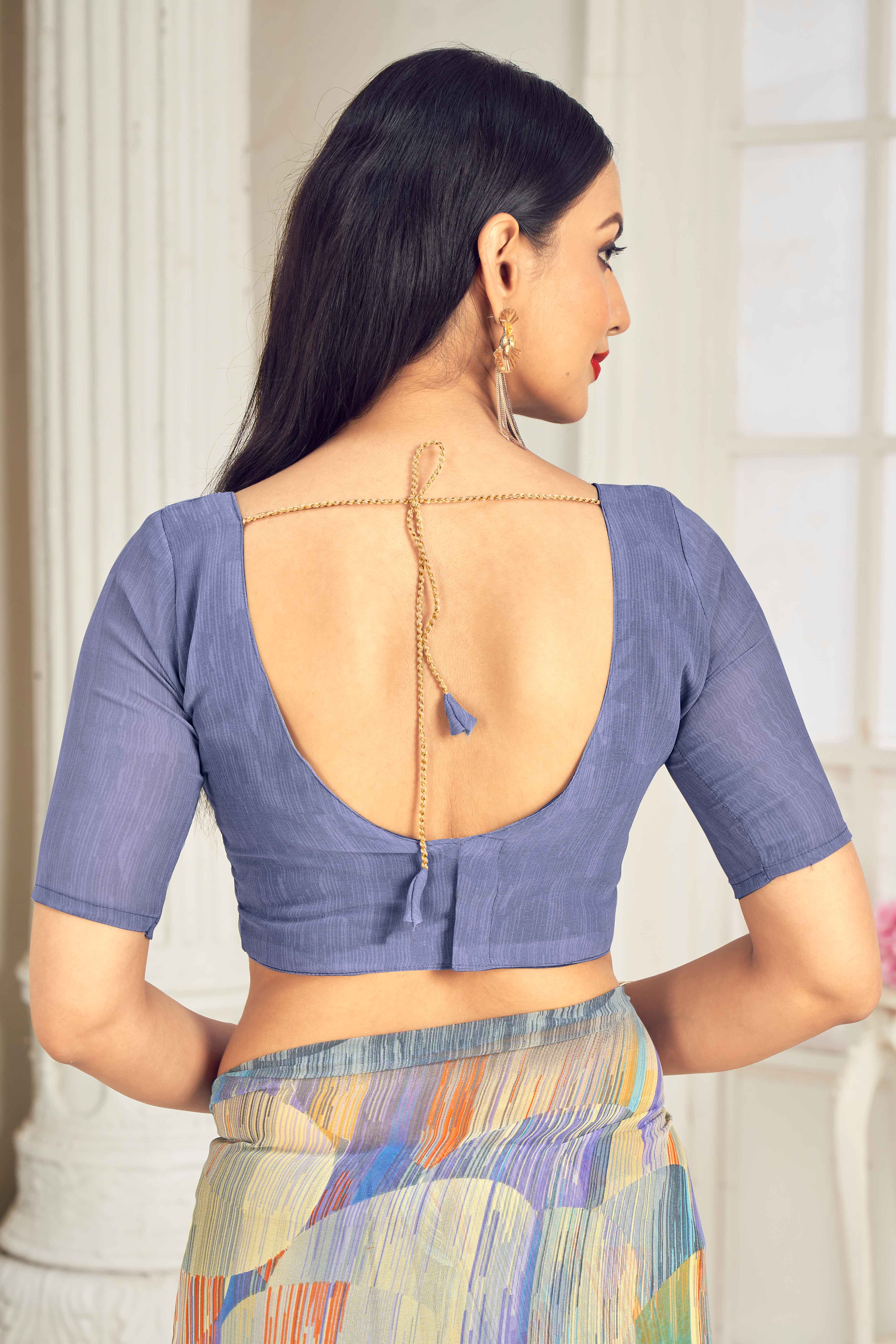 Grey Georgette Saree Adorned With Contemporary Geometric Print