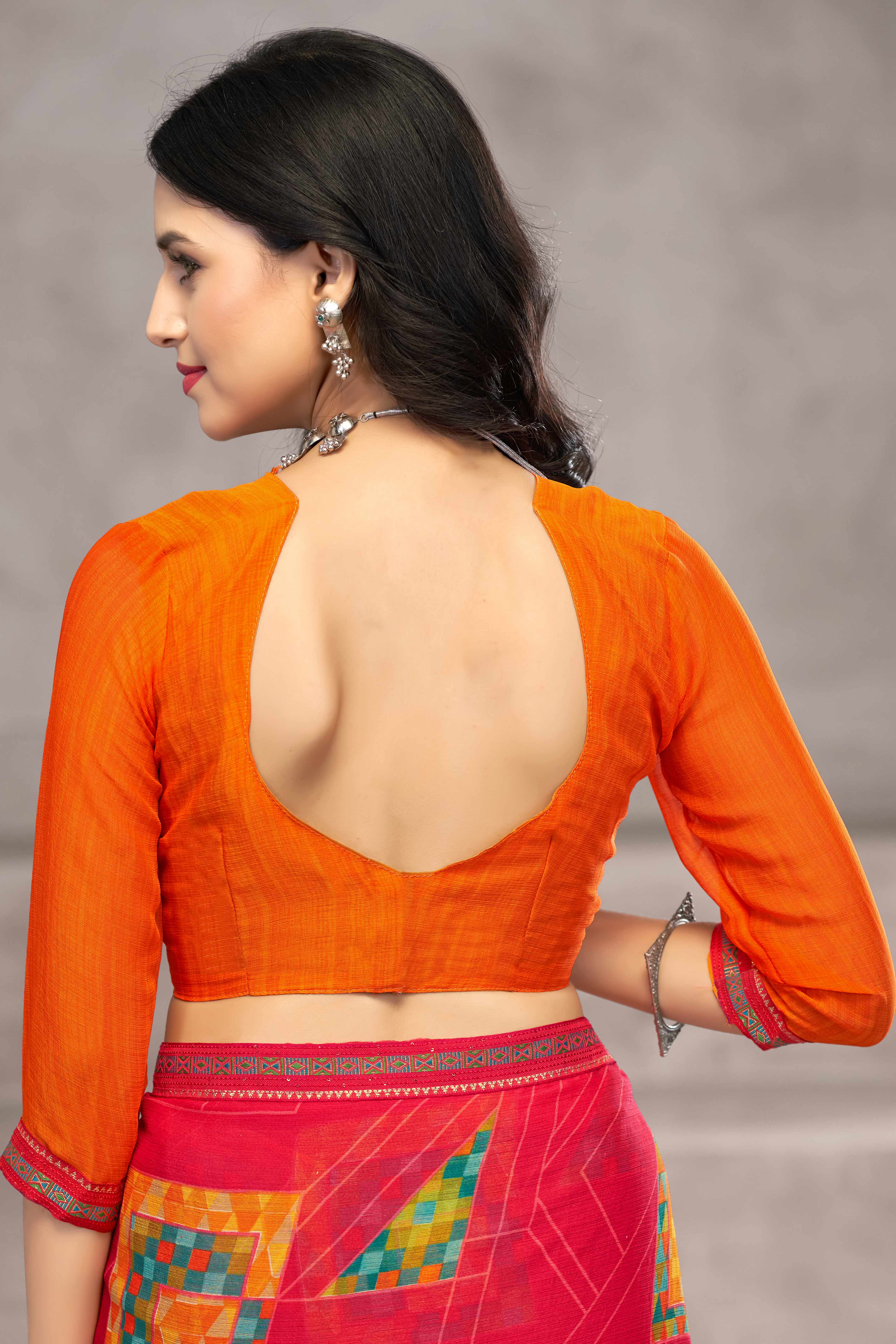 Majestic Pink Chiffon Saree Featuring Digital Print & Graceful Lace Border