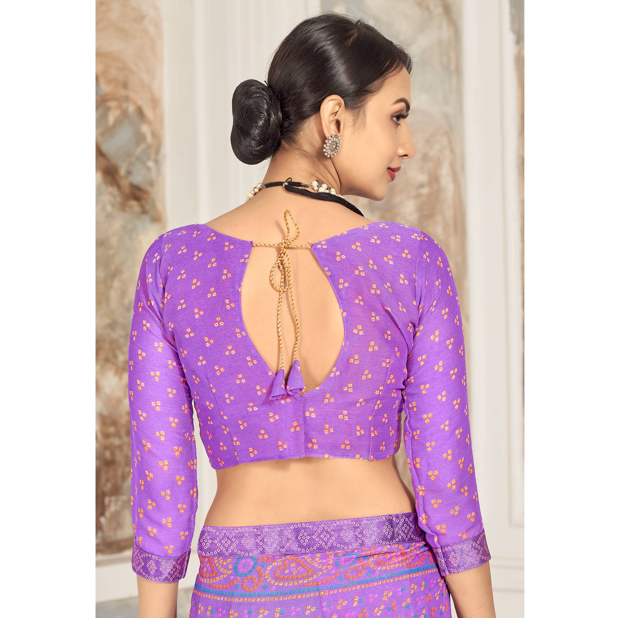 Purple Bandhani Printed Chiffon Saree