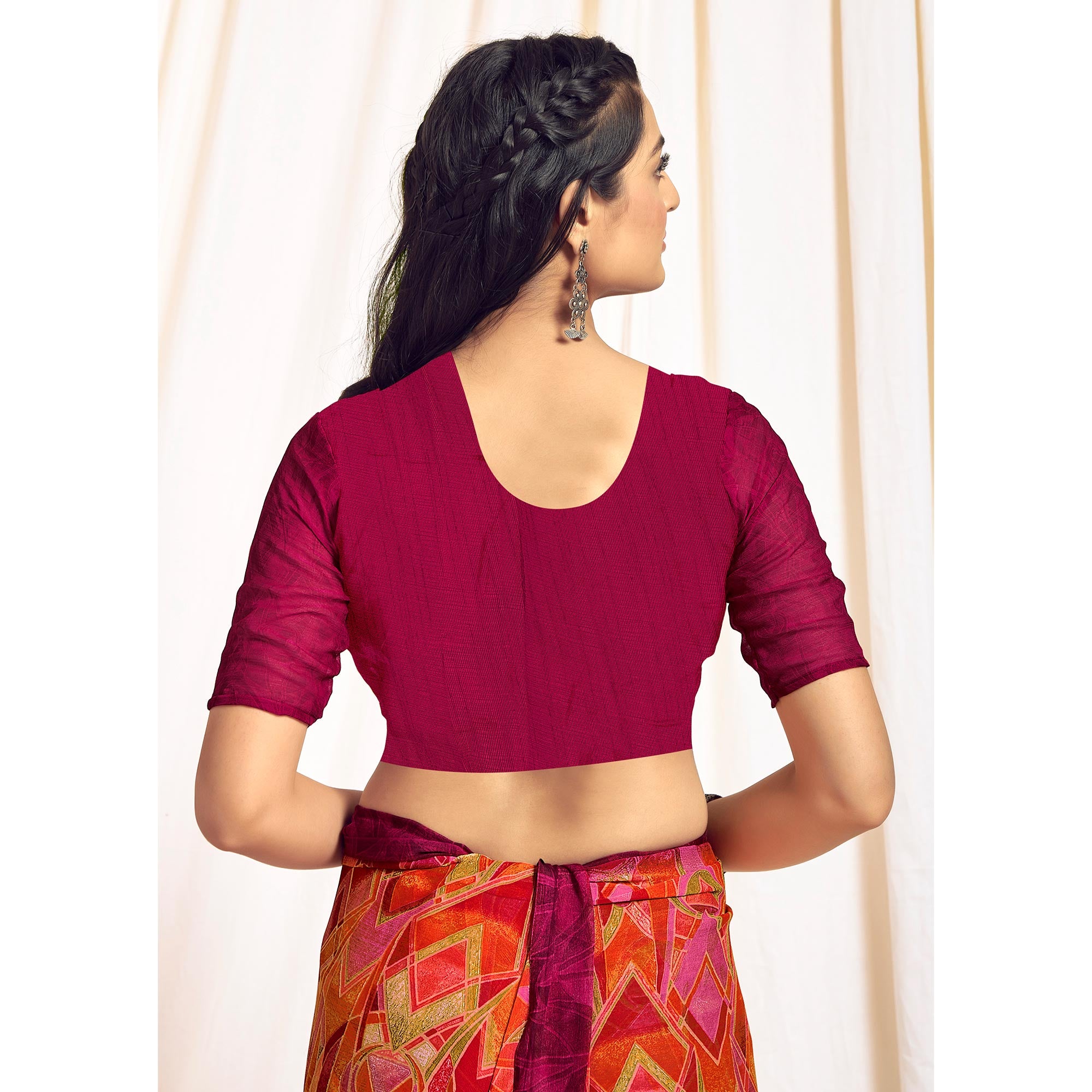 Orange Printed Chiffon Saree